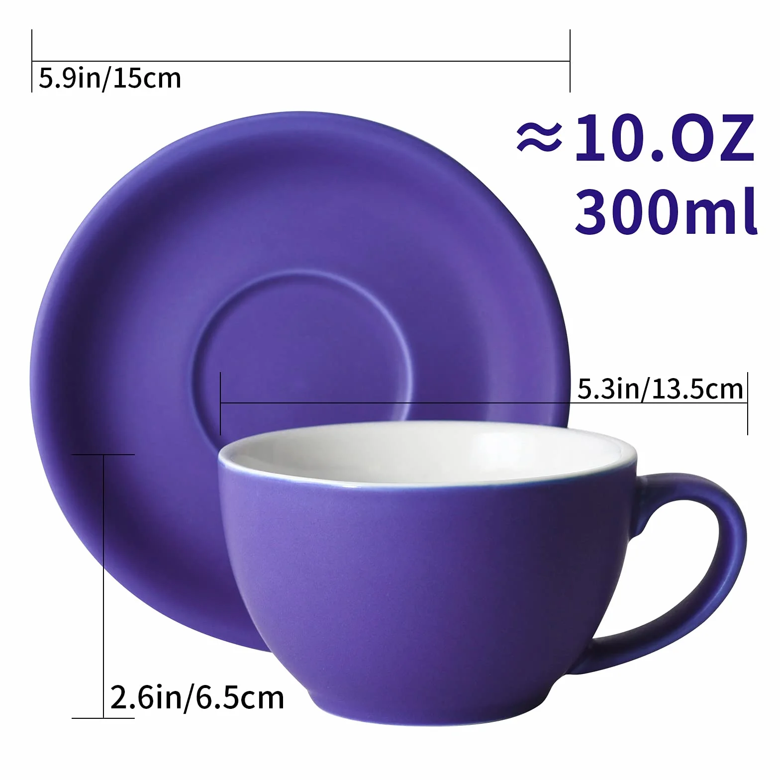 Yundu Zestaw filiżanek do cappuccino i kawy, 4 x 300 ml, ceramiczne, matowe ciemne odcienie, mieszanka do latte art i baristy