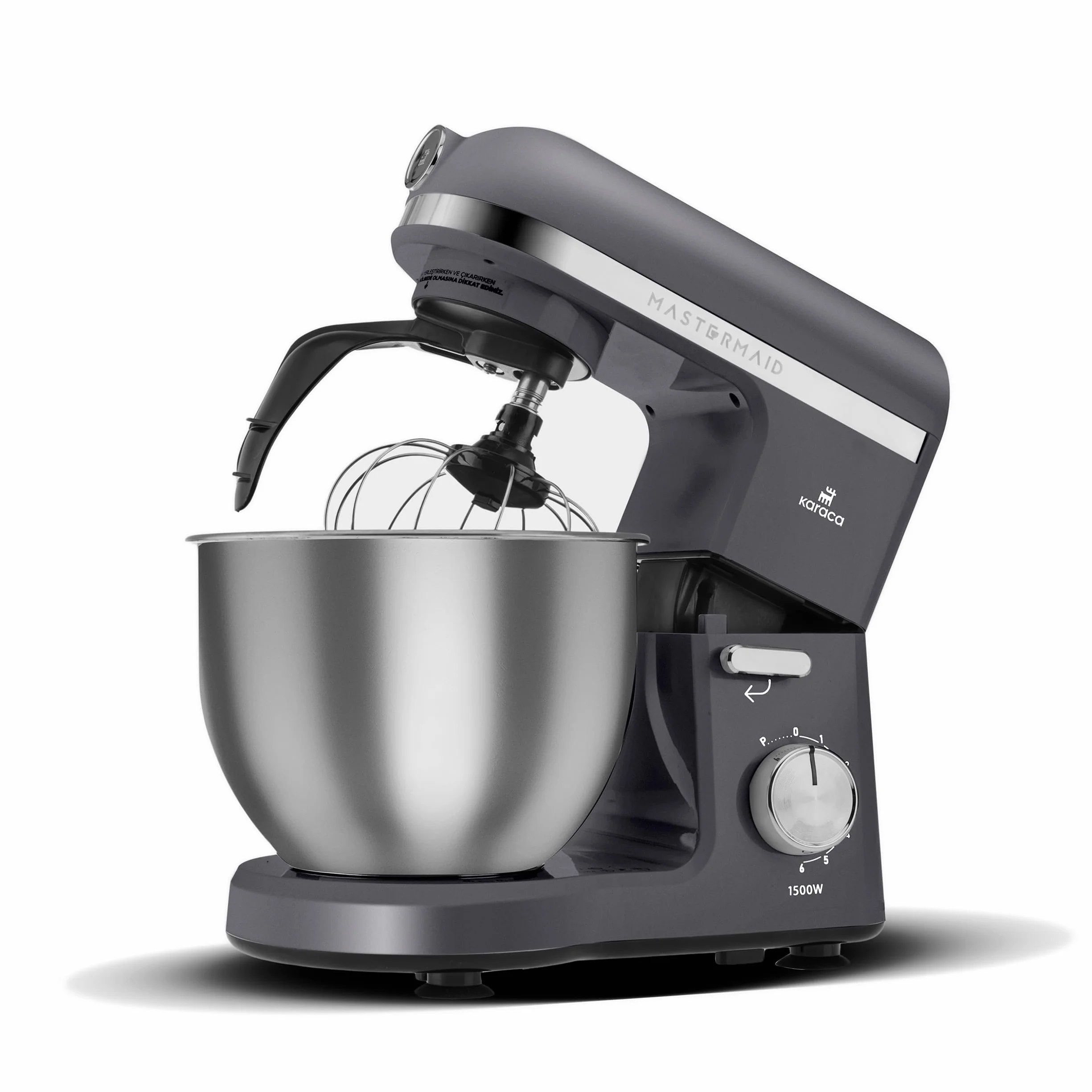 Karaca Mastermaid Chef Pro kuchenka dwuramieniowa, 1500 W, gwiezdna szarość, 1500 W, mikser 5 l, mikser kuchenny, regulacja prędkości, hak do ugniatania, ubijanie,