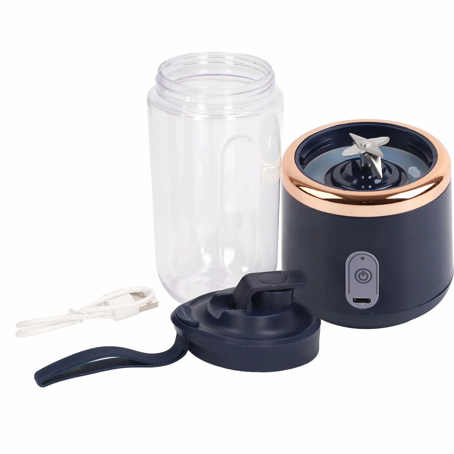 Mini Blender, Bateria 1200 MAh, 6 Ostrzy, Przenośny Blender, pojemność 300 Ml, ładowanie Przez USB do Kawy (Niebieski, 6 ostrzy, pokrywka)