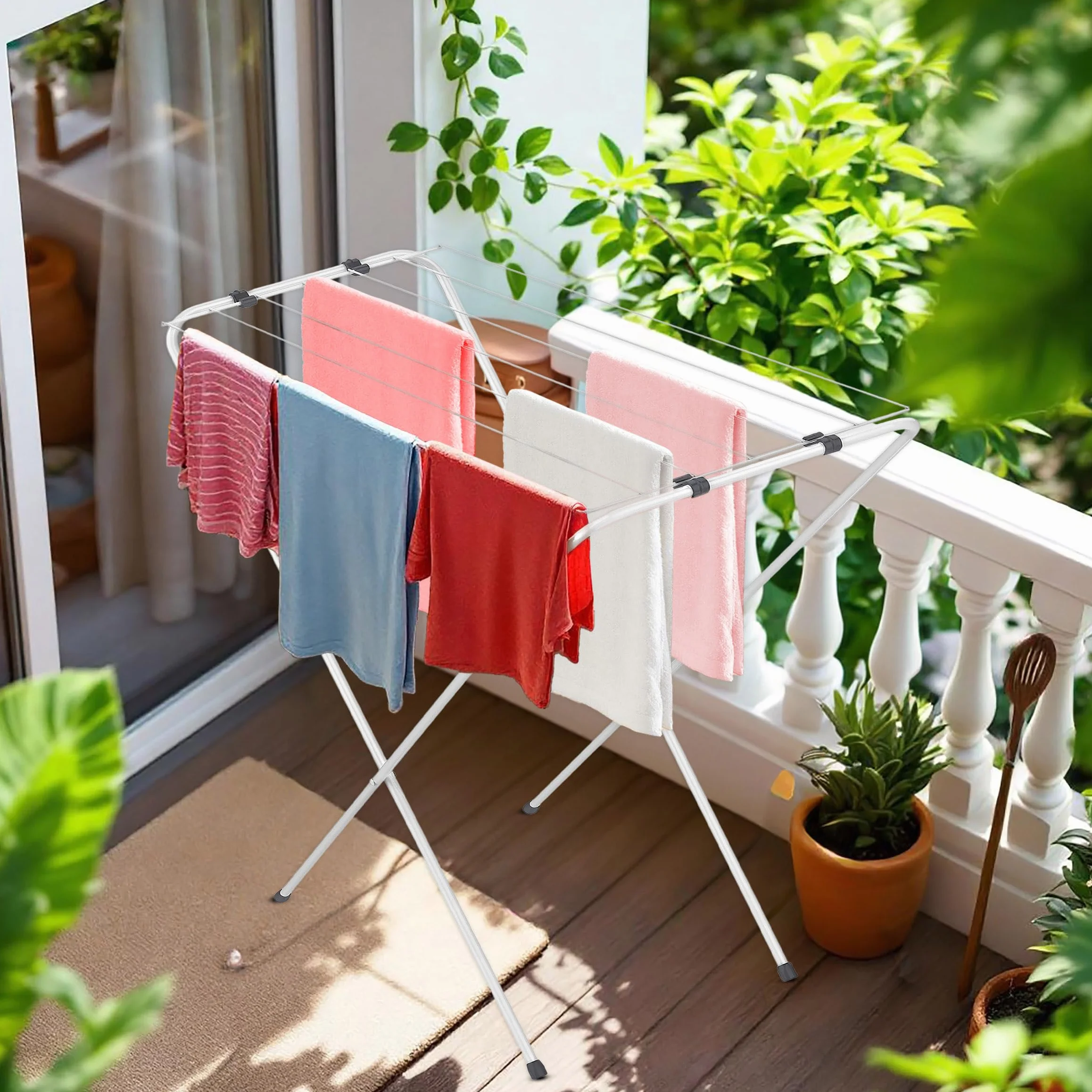 Spetebo Suszarka na pranie, mała, składana, 6 m, długość suszenia – 88 x 83 cm – mini suszarka na pranie zajmuje mało miejsca – suszarka stojąca Solo kompaktowa na balkon, do użytku wewnątrz i na