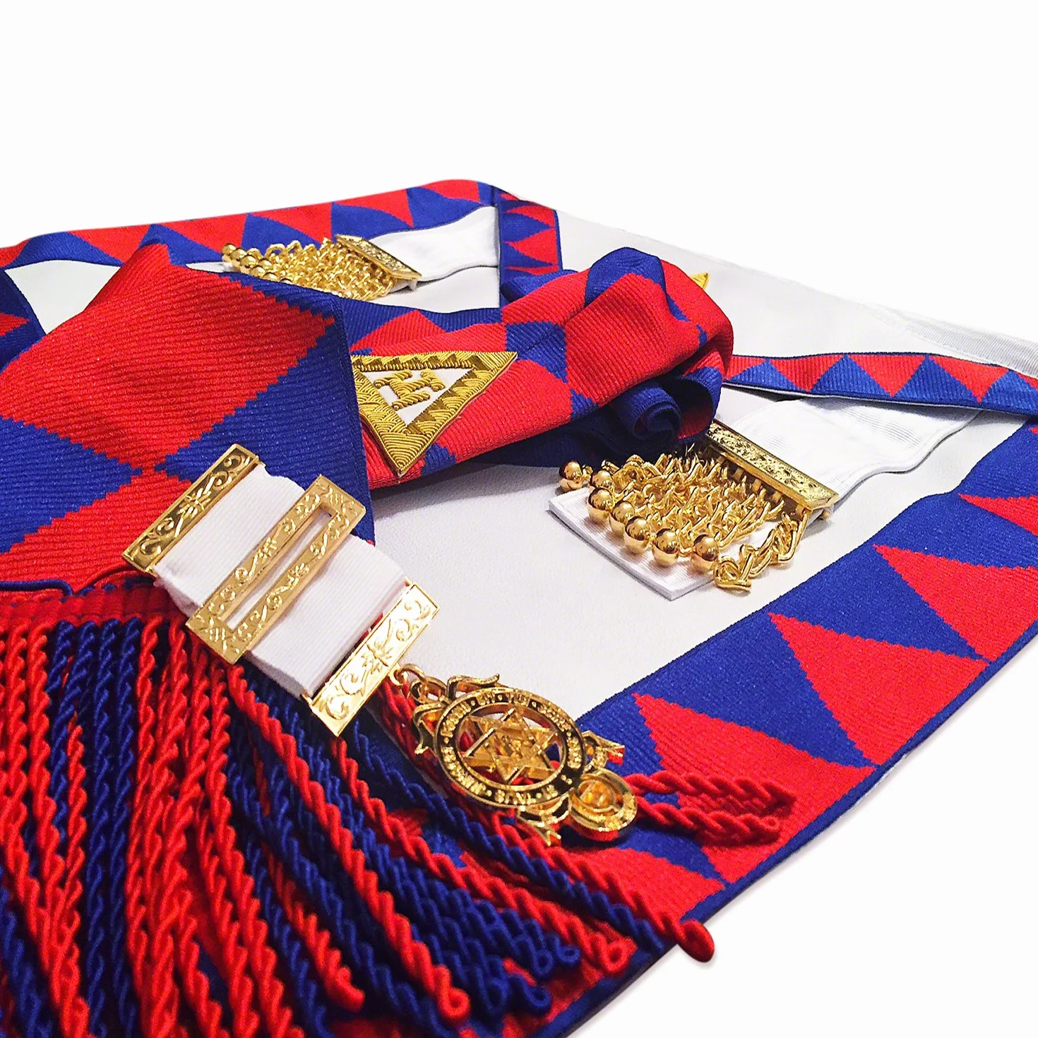 THE MASONIC COLLECTION Fartuch i szarfa Royal Arch Companions ze standardowym rozmiarem klejnotu - złoty drut - prezenty masońskie dla mężczyzn