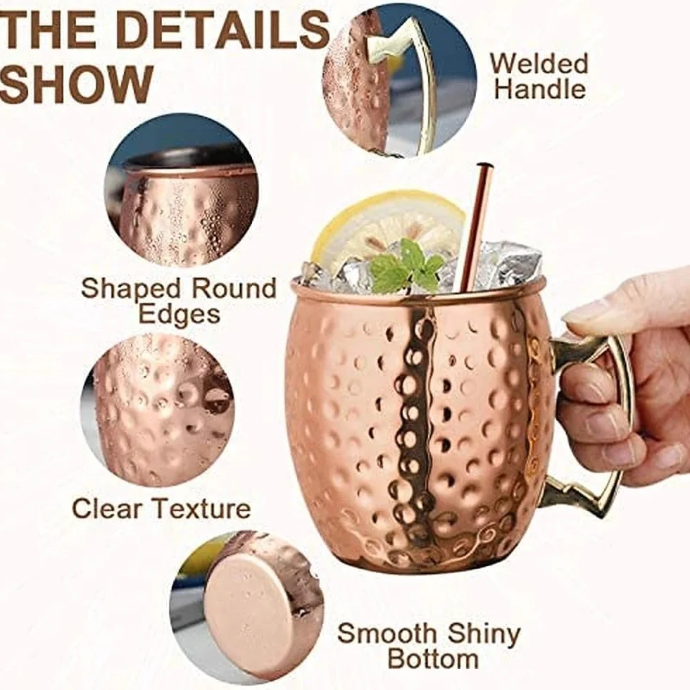 Miedziane kubki Moscow Mule ze stali nierdzewnej 540 ml zestaw 2 sztuk