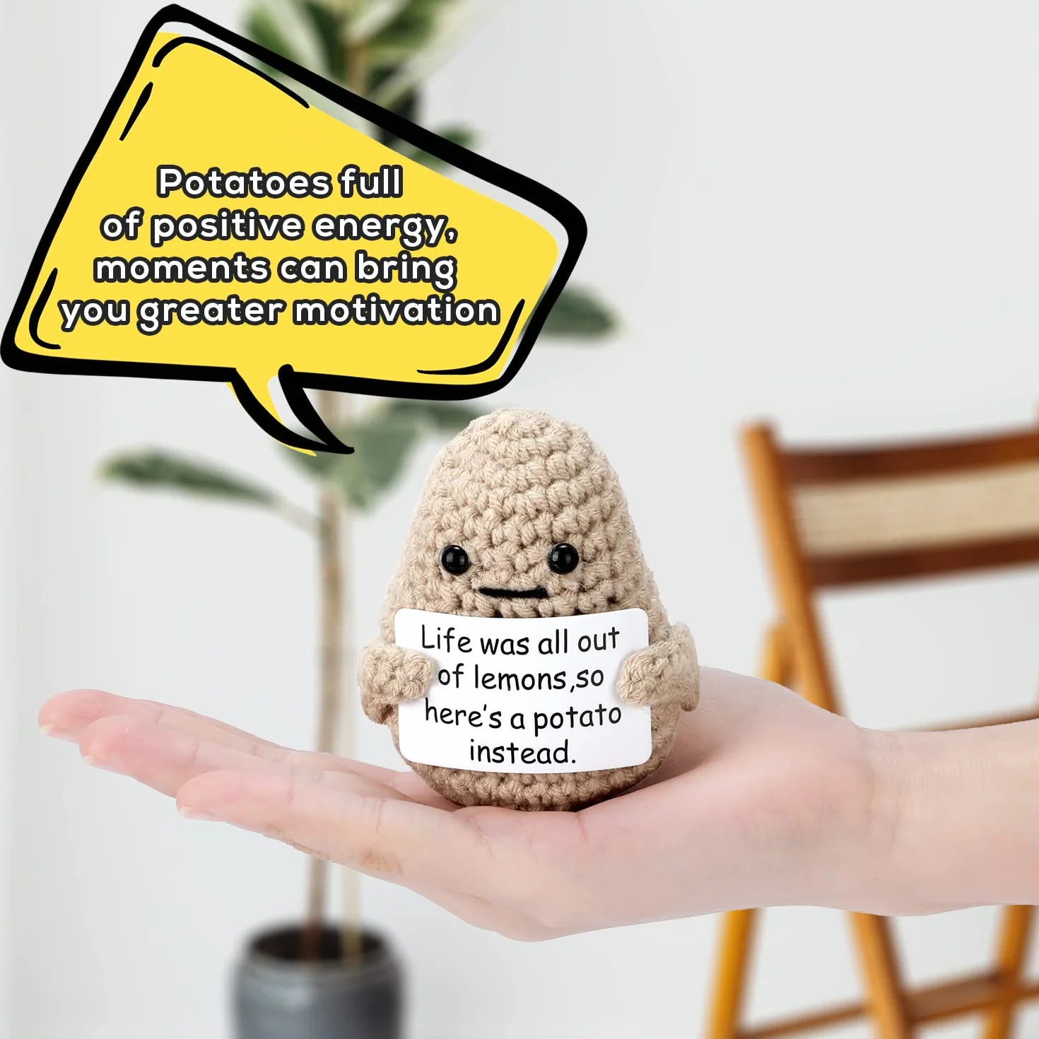 TOYMIS Mini Zabawny Pozytywny Ziemniak, 7,5cm Zachęta do Życia Dziergana Zabawka w Kształcie Ziemniaka Kreatywna Śliczna Wełniana Lalka Szydełkowana na Prezent Urodzinowy Lub Dekorację Imprezę