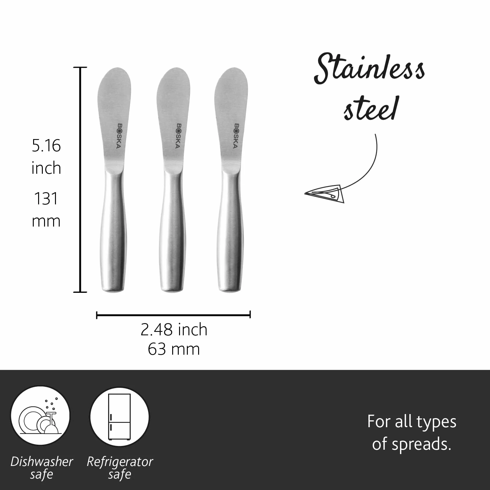 Boska Mini Copenhagen Zestaw noży do smarowania / 3 noże do smarowania/Stal nierdzewna/Srebrny / 13 × 1,8 × 1 cm