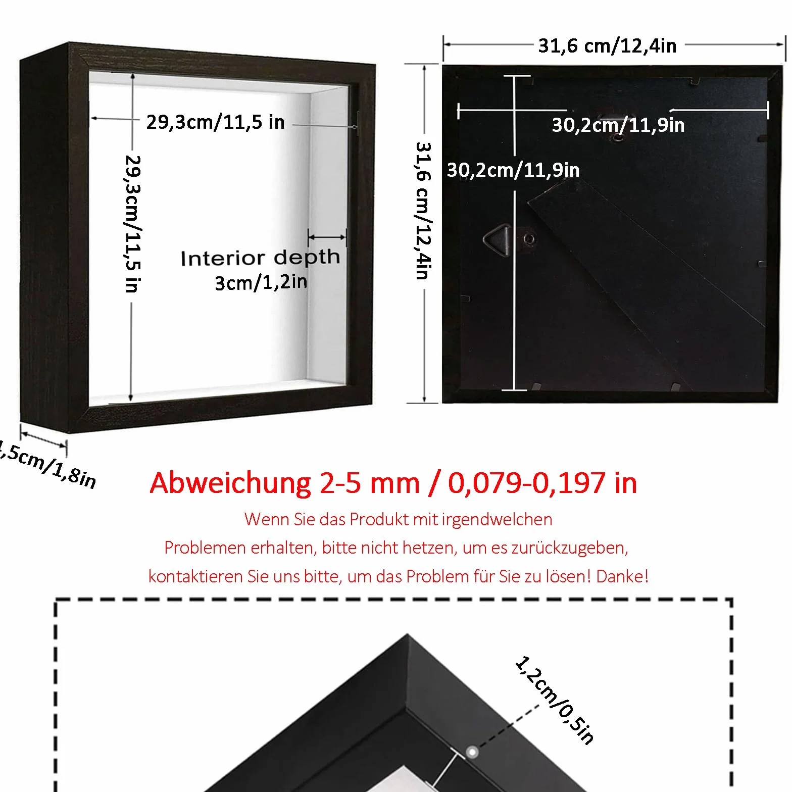Ramka na zdjęcia 3D, głęboka ramka na zdjęcia do wypełnienia 30 x 30 cm, z przezroczystą akrylową płytką, głębszą ramką na obiekty 3D, ramka na przedmioty cień pudełko, na prezent ślubny, czarny