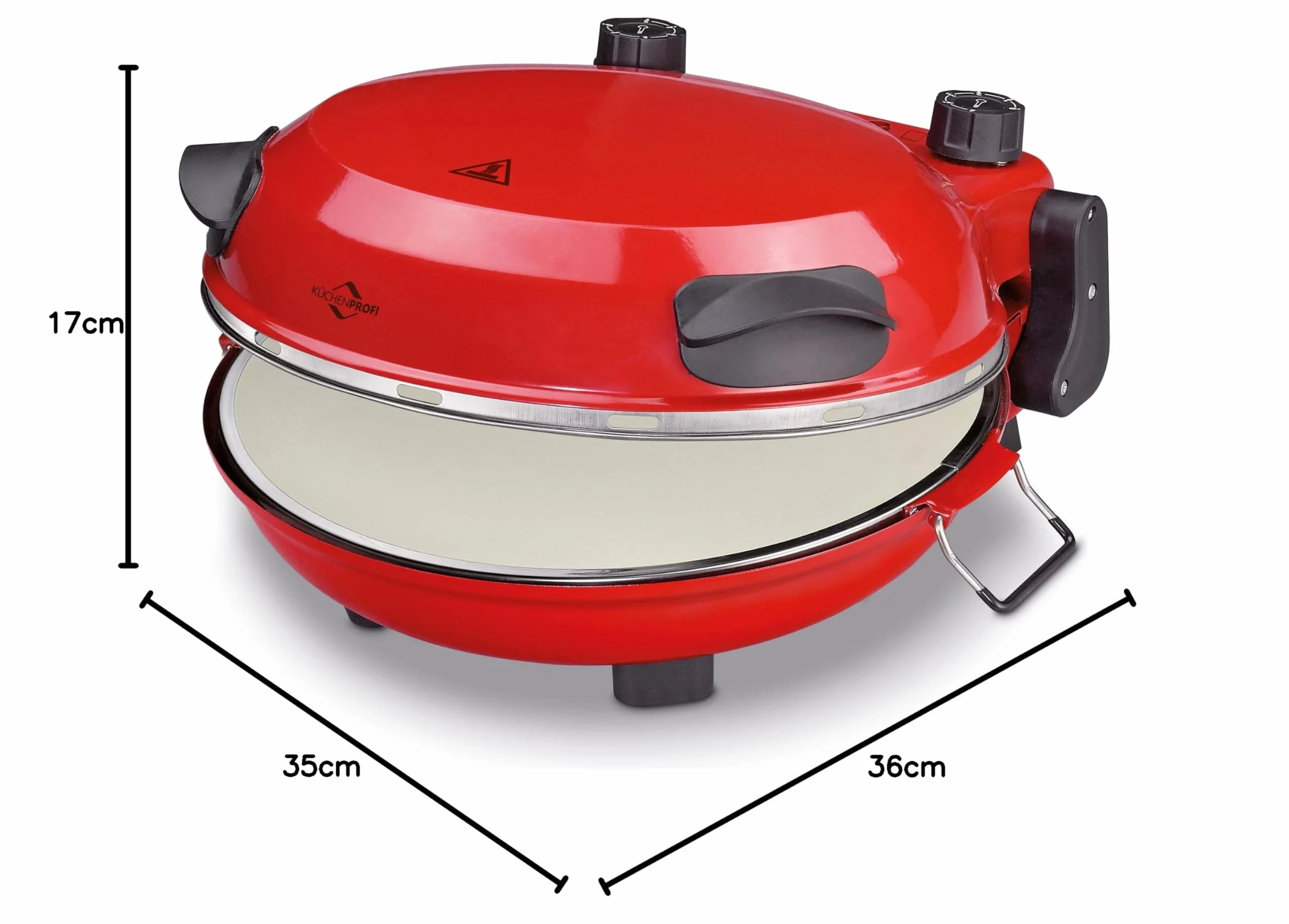 Küchenprofi Napoli urządzenie do pizzy, z kamieniem do pizzy, Ø 36 cm w 4 minuty, 1200 W, bezstopniowa regulacja temperatury, ogrzewanie górne i dolne oddzielnie, elektryczny piec do pizzy,