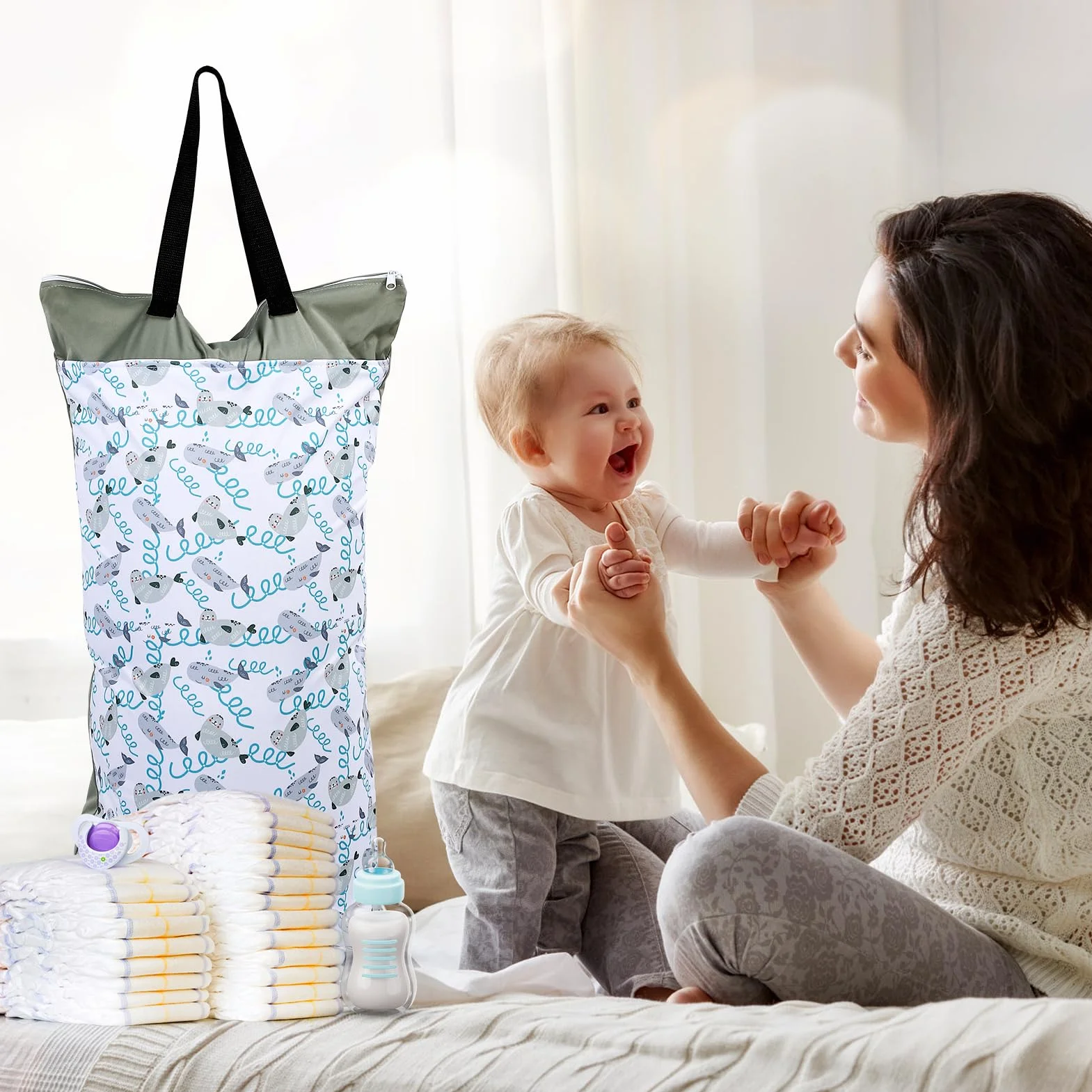 Pilipane Wetbag duża wodoszczelna kieszeń na mokro z podwójnym zamkiem błyskawicznym, do przechowywania suchych i mokrych ubrań, torba na pieluchy, torba na pieluchy w podróży, niebieski, Casualowa