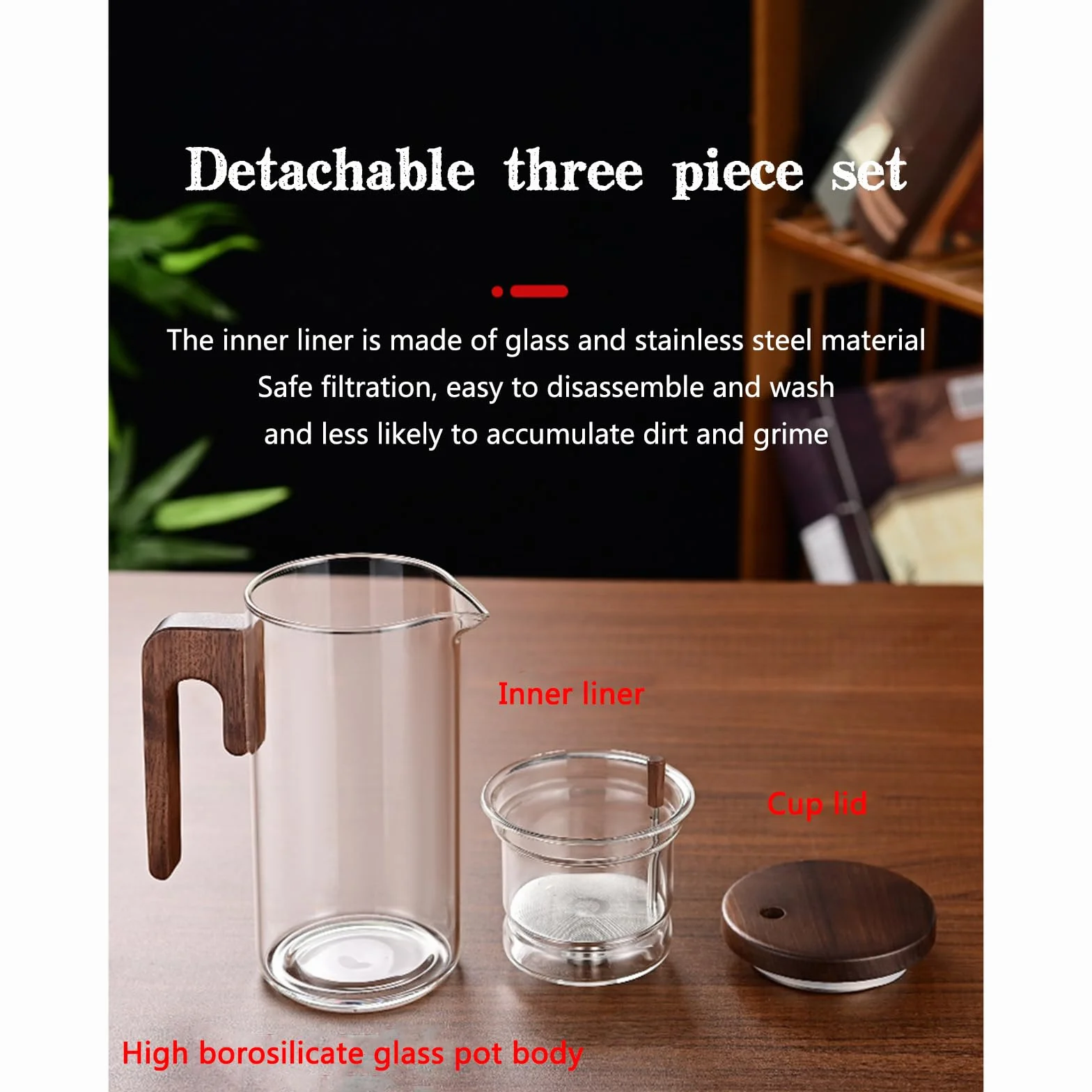 Przezroczysty dzbanek do herbaty 600 ml i 6 filiżanek, magiczny dzbanek do herbaty z magnetyczną pokrywką filtrującą, inteligentna funkcja oddzielania wody, zdejmowany dzbanek do herbaty w kształcie