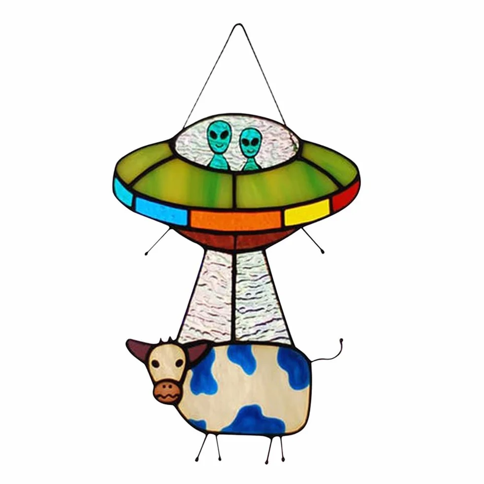 UFO Malowane Witraż Wiszący Panel Drzwi Wiszące Ogród Wystrój Cętkowany B