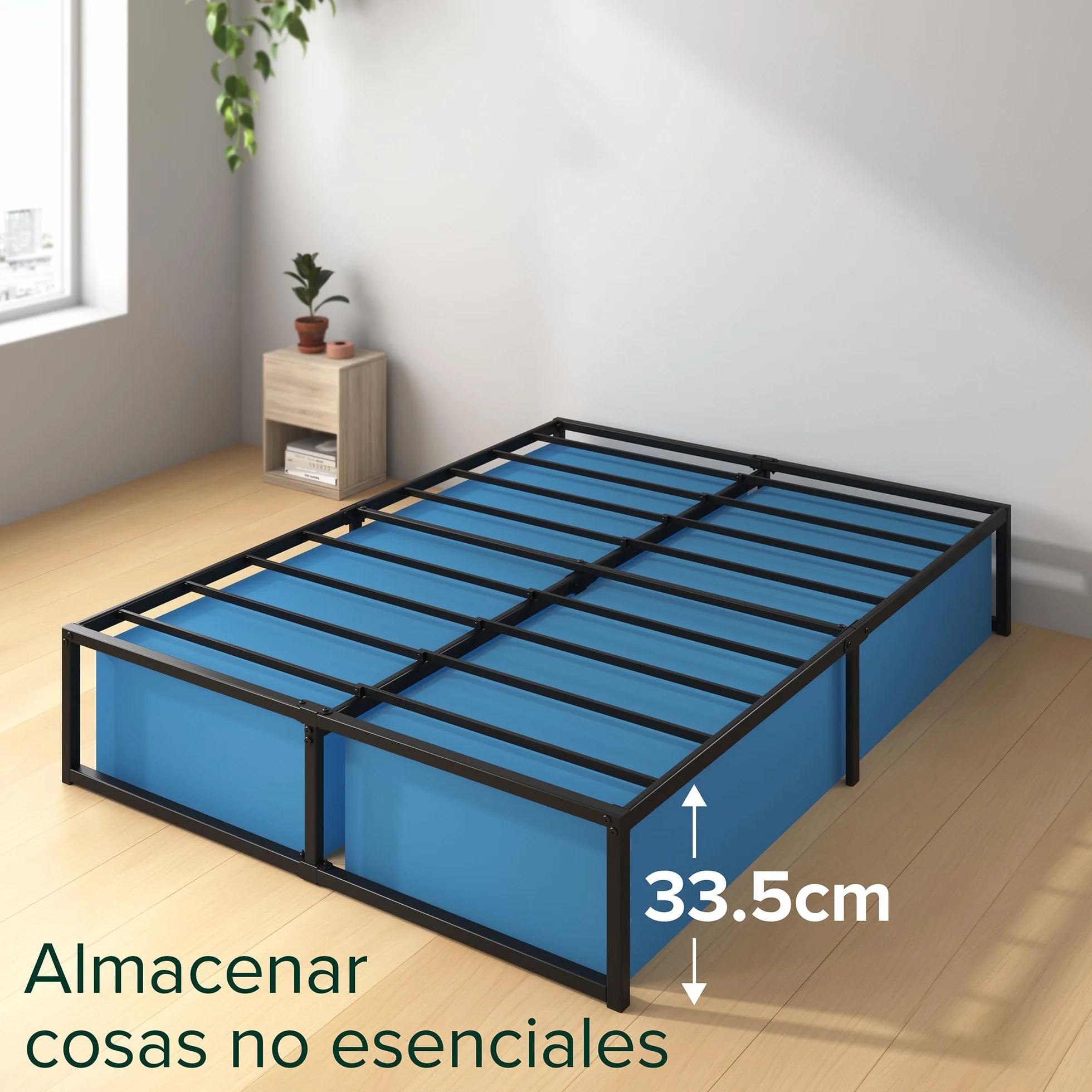 Zinus Łóżko Lorelai 135x190 cm - Wysokość 36 cm ze schowkiem pod łóżkiem - Metalowa rama łóżka platformy - biała