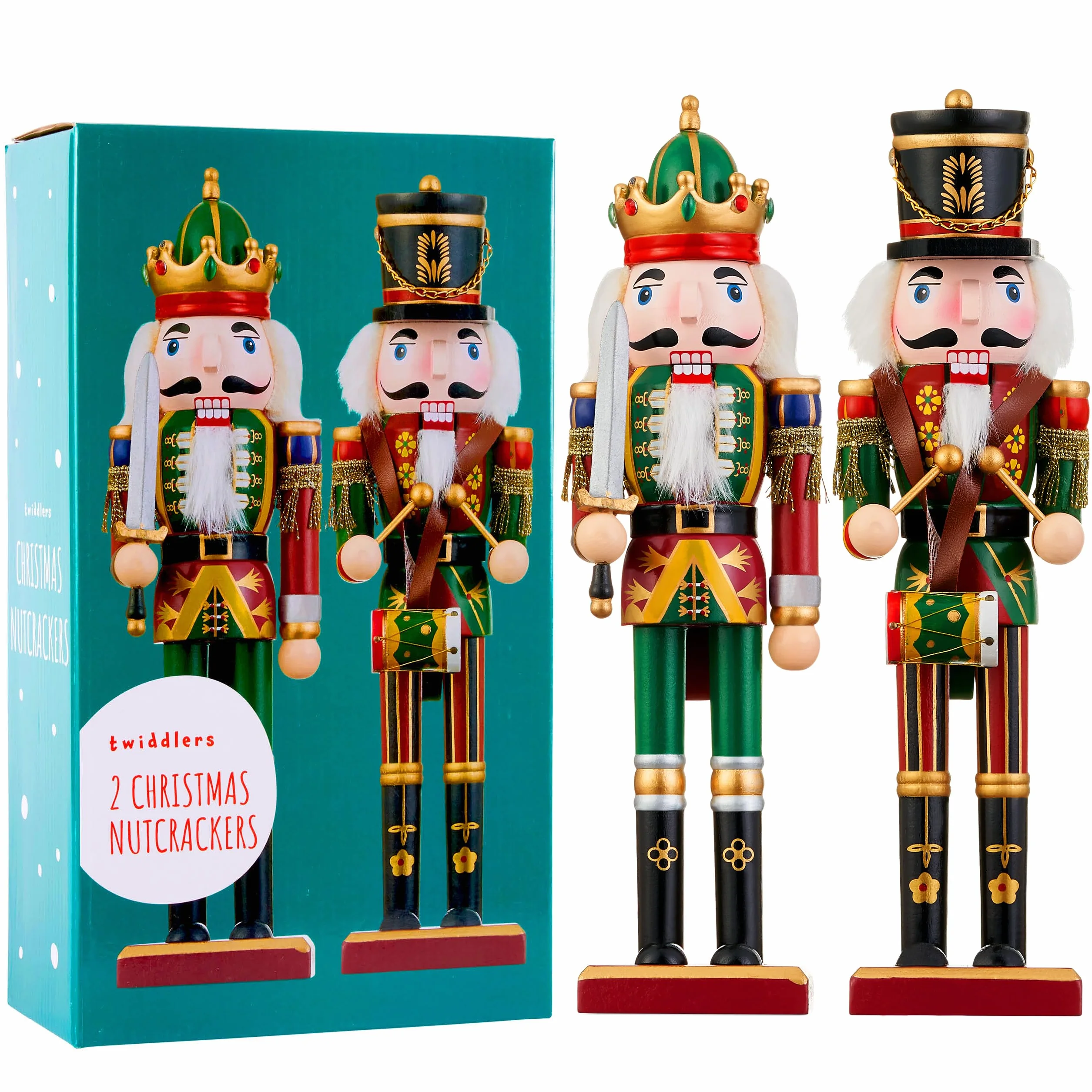 THE TWIDDLERS 2 Duży Drewniany Świąteczny Dziadek do Orzechów ze Stojakiem, 30cm - Tradycyjna Dekoracja Świąteczna - Solidna i Najwyższa Jakość
