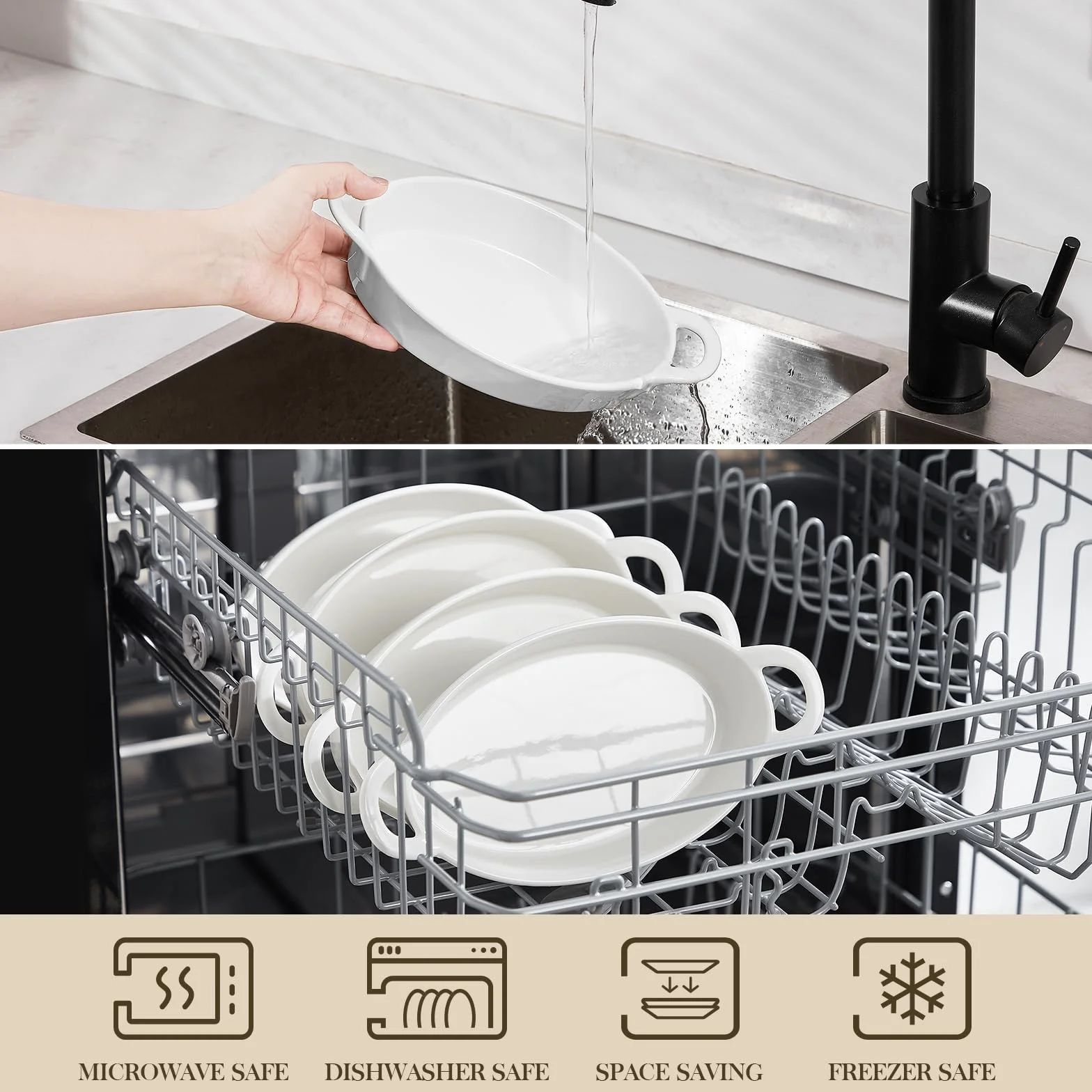 MALACASA Owalne ceramiczne naczynia do pieczenia w piekarniku, idealne do lasagne, placka pasterskiego i więcej - małe naczynie do ciasta, zestaw 4 sztuk, 22 uncje, białe, bezpieczne do piekarnika