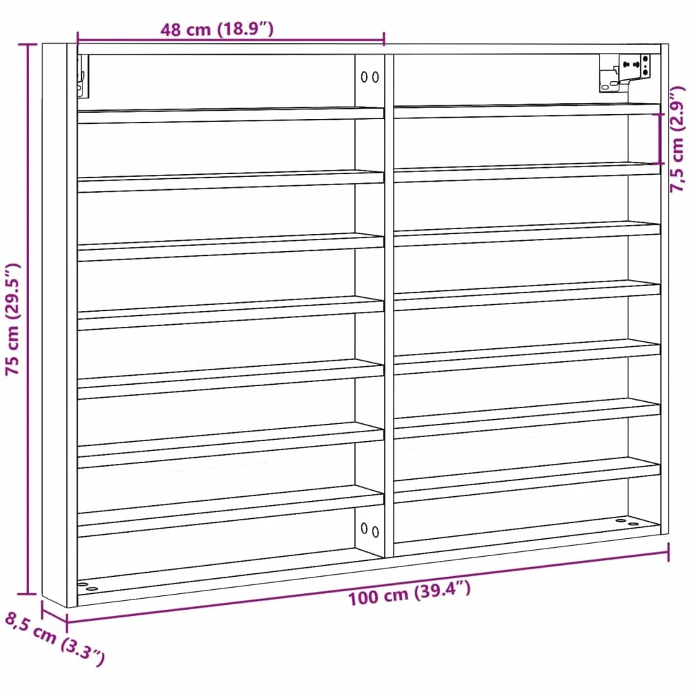 vidaXL Witryna biała 100x8,5x75 cm materiał drewnopochodny szafka ścienna