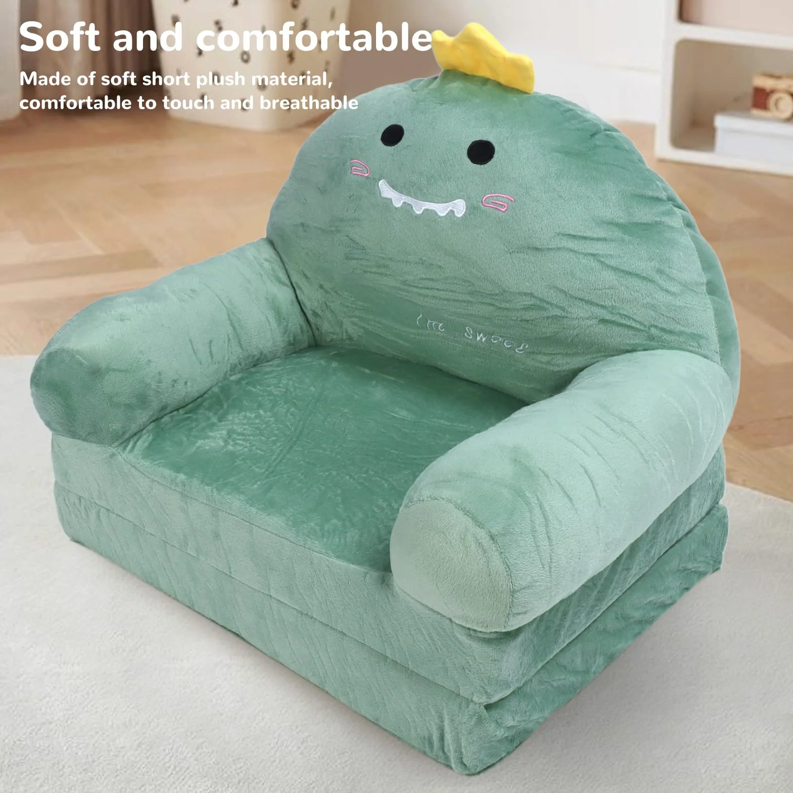Sofa dla Malucha, Rozkładana Kanapa dla Dzieci, Rozkładany Leżak 2 w 1, Kanapa do Spania z Kreskówek dla Dzieci, Rozkładana Sofa, Miękkie Pluszowe Meble Dziecięce do Pokoju Zabaw