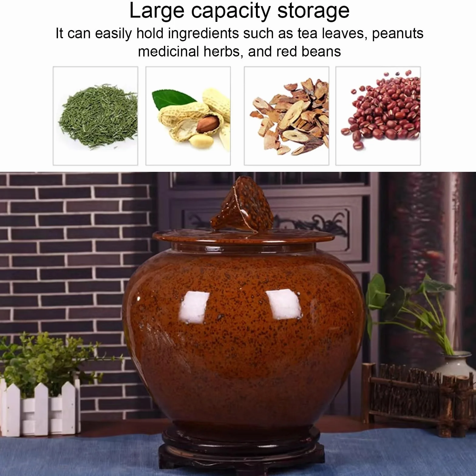 Generisch Ceramiczny pojemnik na zboża z hermetyczną pokrywką, duża pojemność, pojemniki na zapasy w stylu chinoiserii, do ryżu, mąki, płatków owsianych, kawy, brązowego cukru, herbaty, ciastek