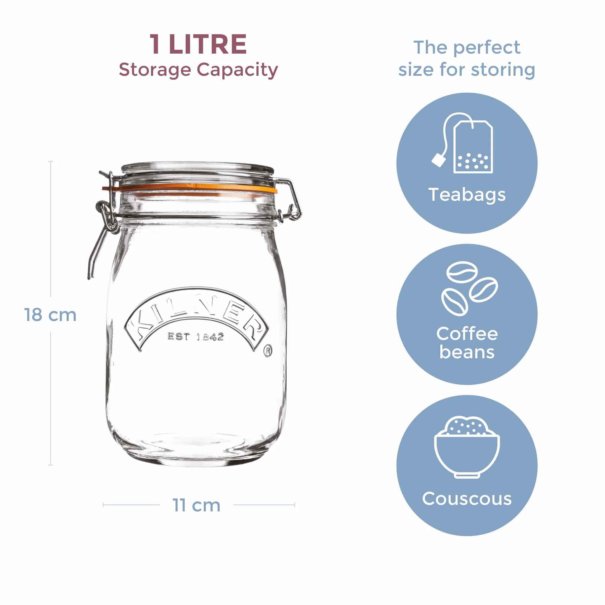 Kilner Szklany słoik z okrągłym klipsem, 1 l
