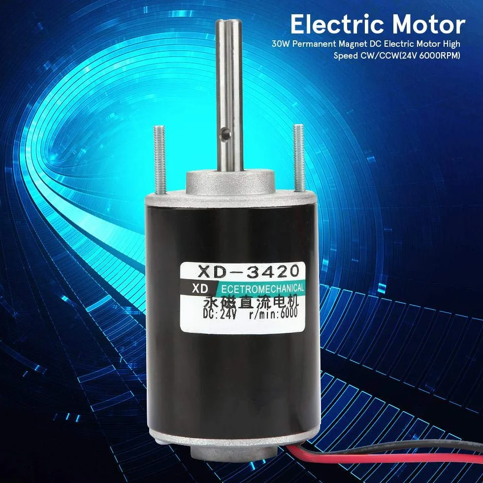 Silnik elektryczny, 30 W, 12 V/24 V DC, z magnesem stałym, CW/CCW, odwracalna wysoka prędkość, niski poziom hałasu dla majsterkowiczów XD-3420 (24 V 7500 obr./min)