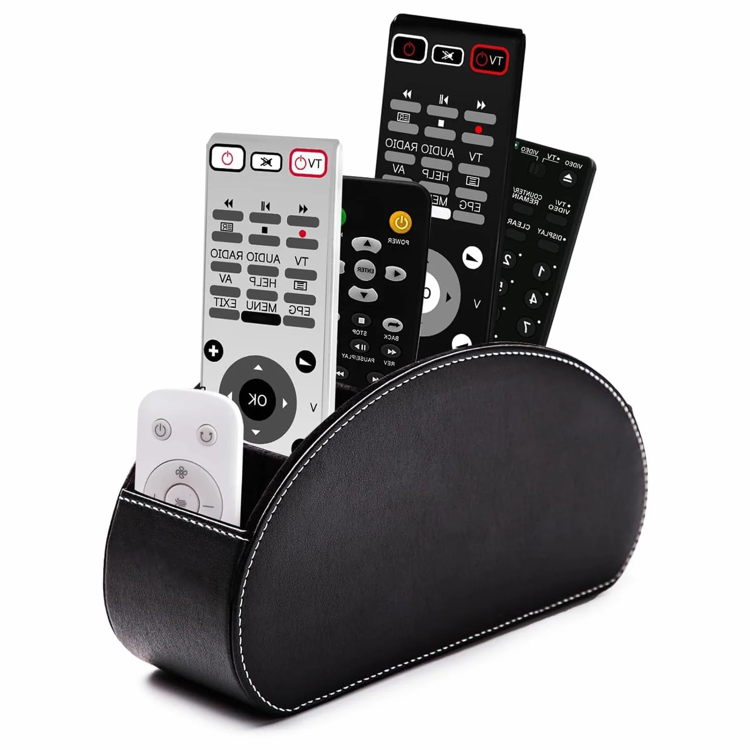 Uchwyt na pilot zdalnego sterowania z 5 kieszeniami, skórzany pilot zdalnego sterowania, do TV, DVD, 4K Stick i pilota Bluray, również jako organizer na biurko, na długopisy, kosmetyki