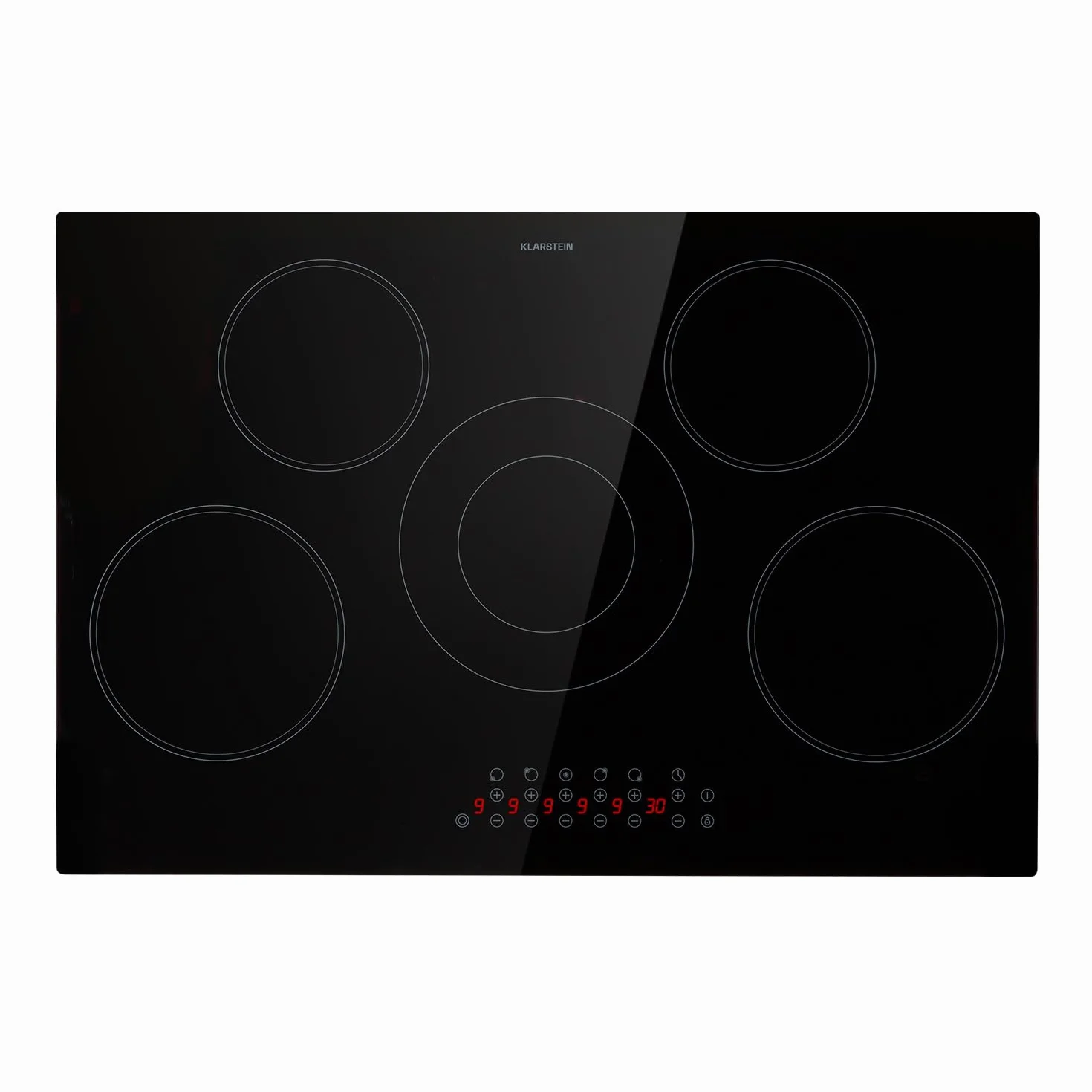 Klarstein Płyta ze szkła ceramicznego, Kuchenka z 5 polami, 8200W płyta, Nowoczesna kuchenka do zabudowy, Elektryczna grzejna, elektryczna z funkcją boost, ceramiczna 80 cm