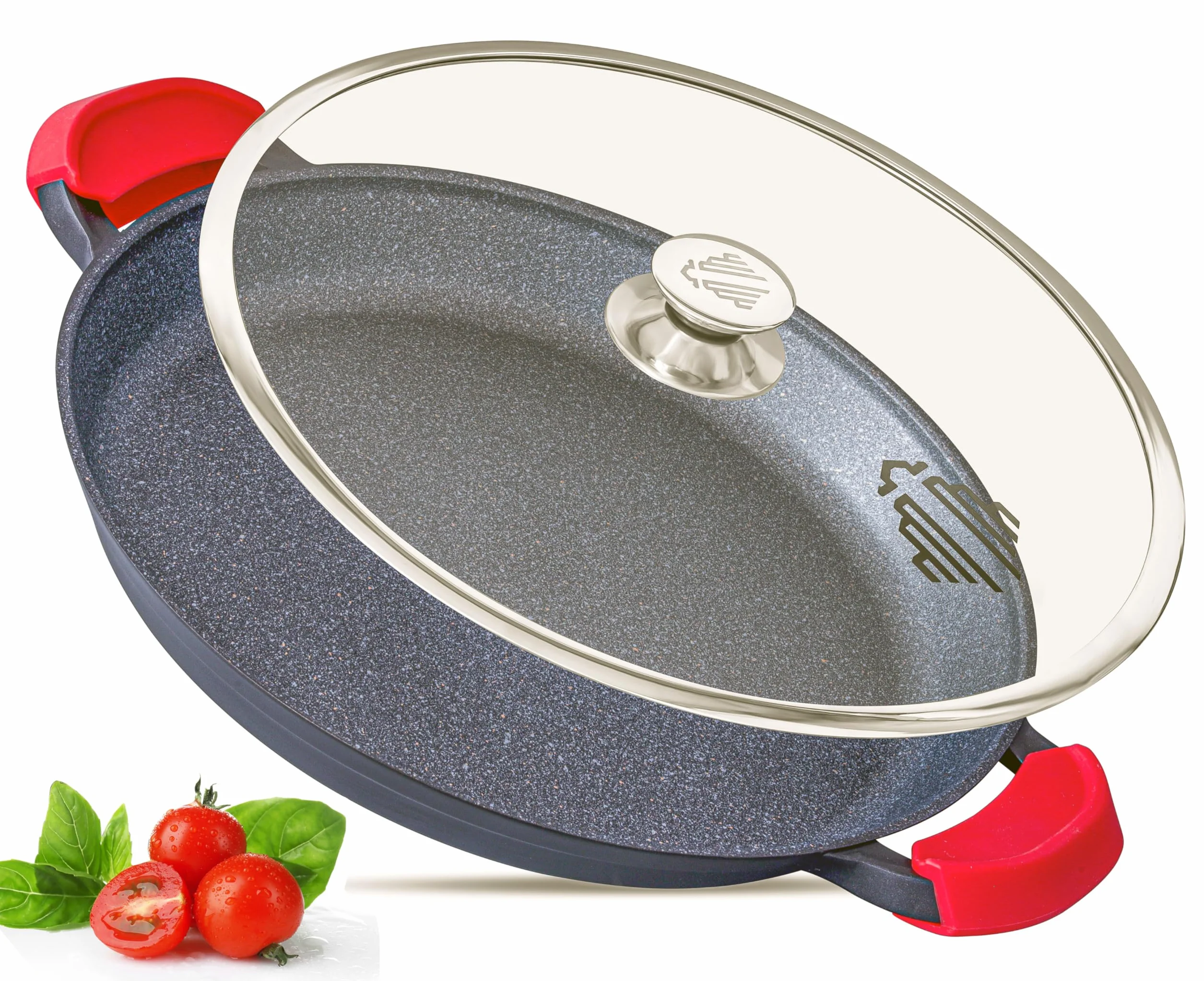 Profesjonalna patelnia Paella z pokrywką ultra nieprzywierająca solidna jakość bez POAF czarna 36 cm | Indukcyjny gaz elektryczny grill piekarnik ceramiczny nadaje się do mycia w zmywarce (36 cm)