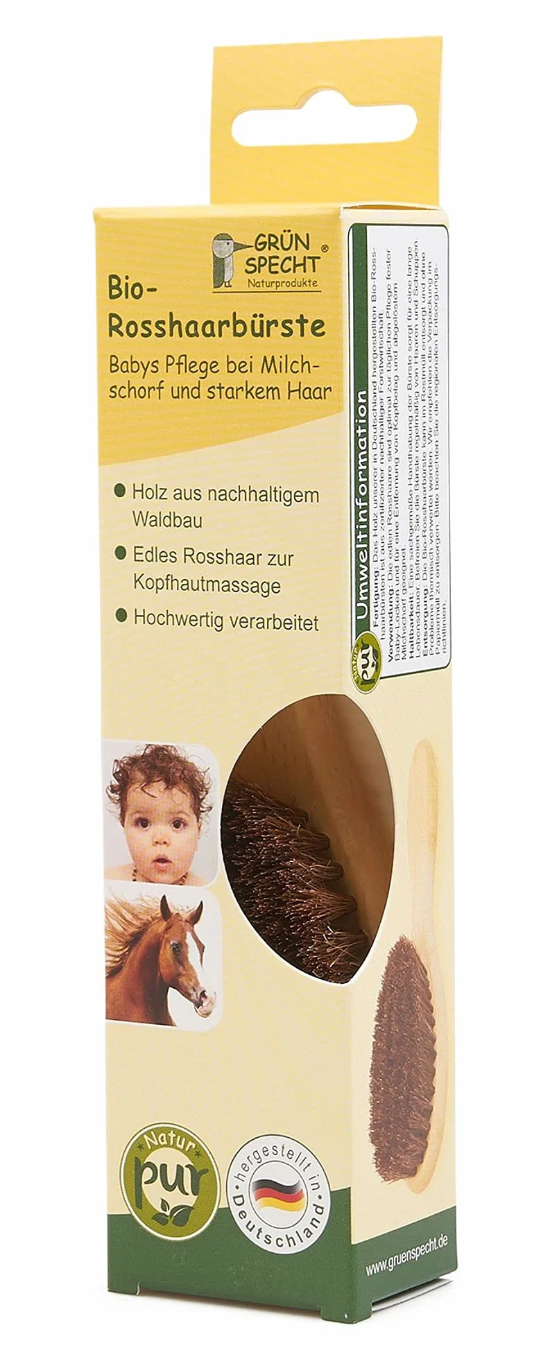 Grünspecht Naturalna szczotka z końskiego włosia, 1 sztuka
