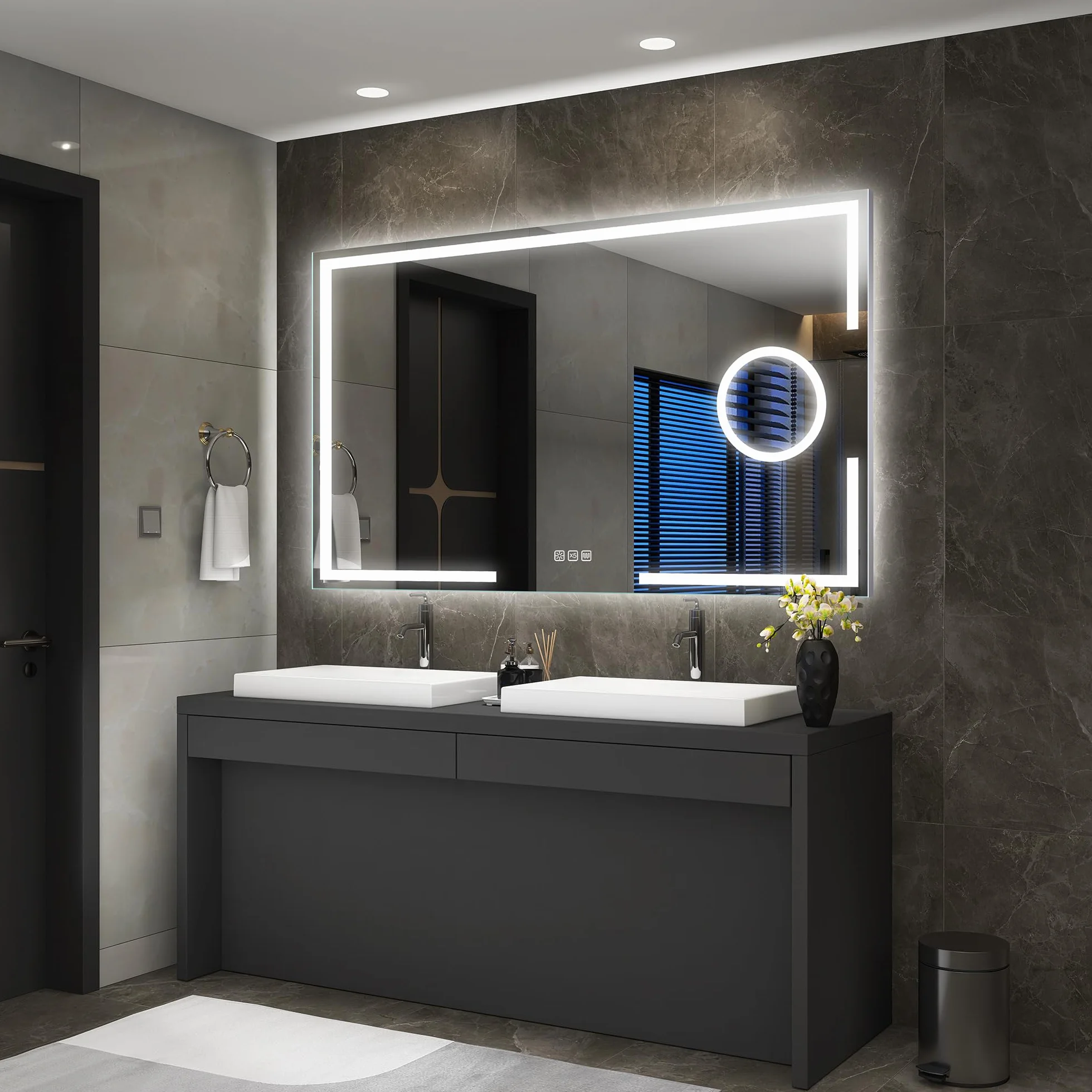 S'bagno Przyleganie do makijażu lustro 120 x 70 cm, oświetlenie dotykowe/ściemnianie/funkcja zapobiegania parowaniu