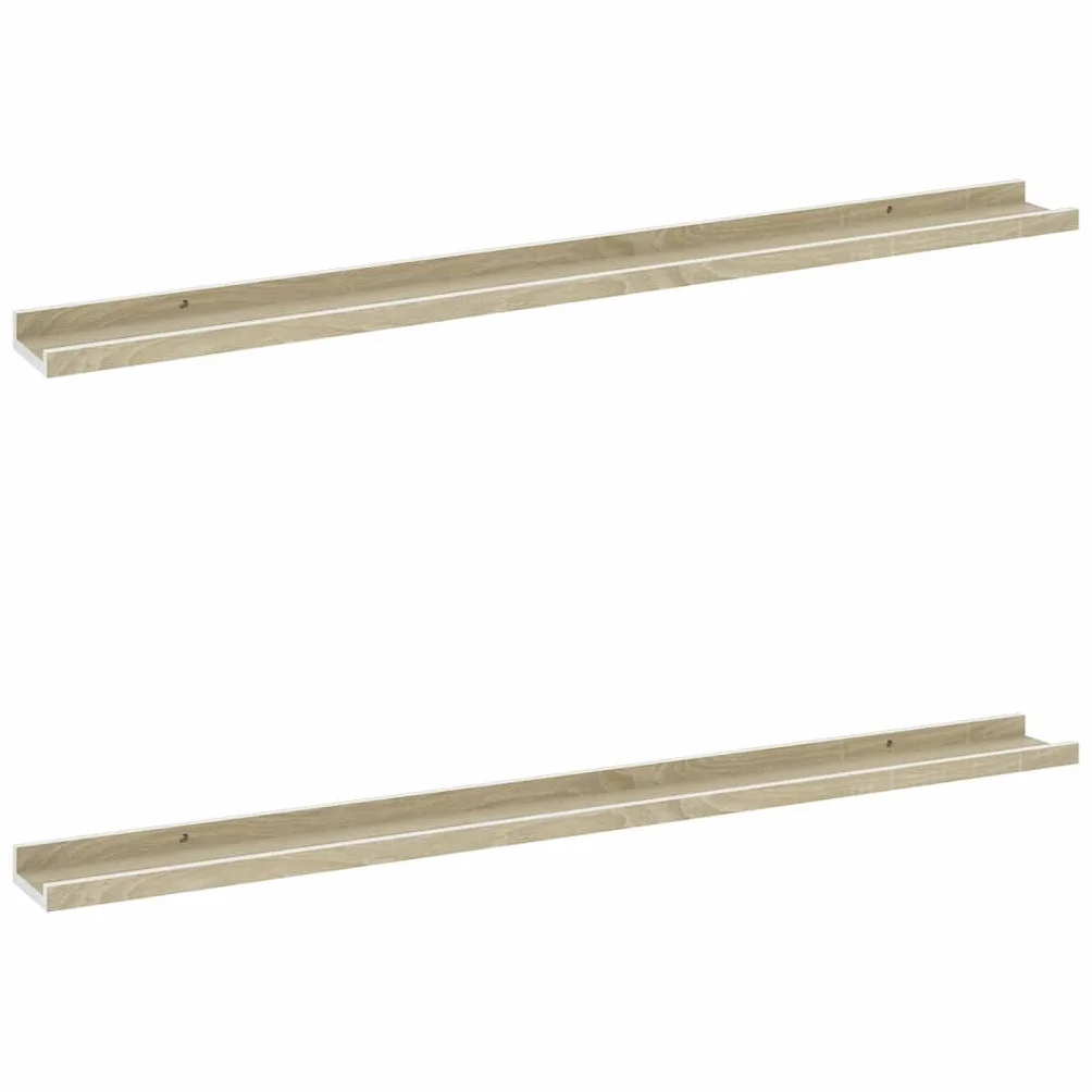 Regały ścienne, zestaw 2 sztuk, białe i dąb Sonoma, 100 x 9 x 3 cm, wytrzymałe półki wiszące z płyty MDF na książki, dekoracja, rośliny, uniwersalny montaż ścienny, nowoczesne wzornictwo