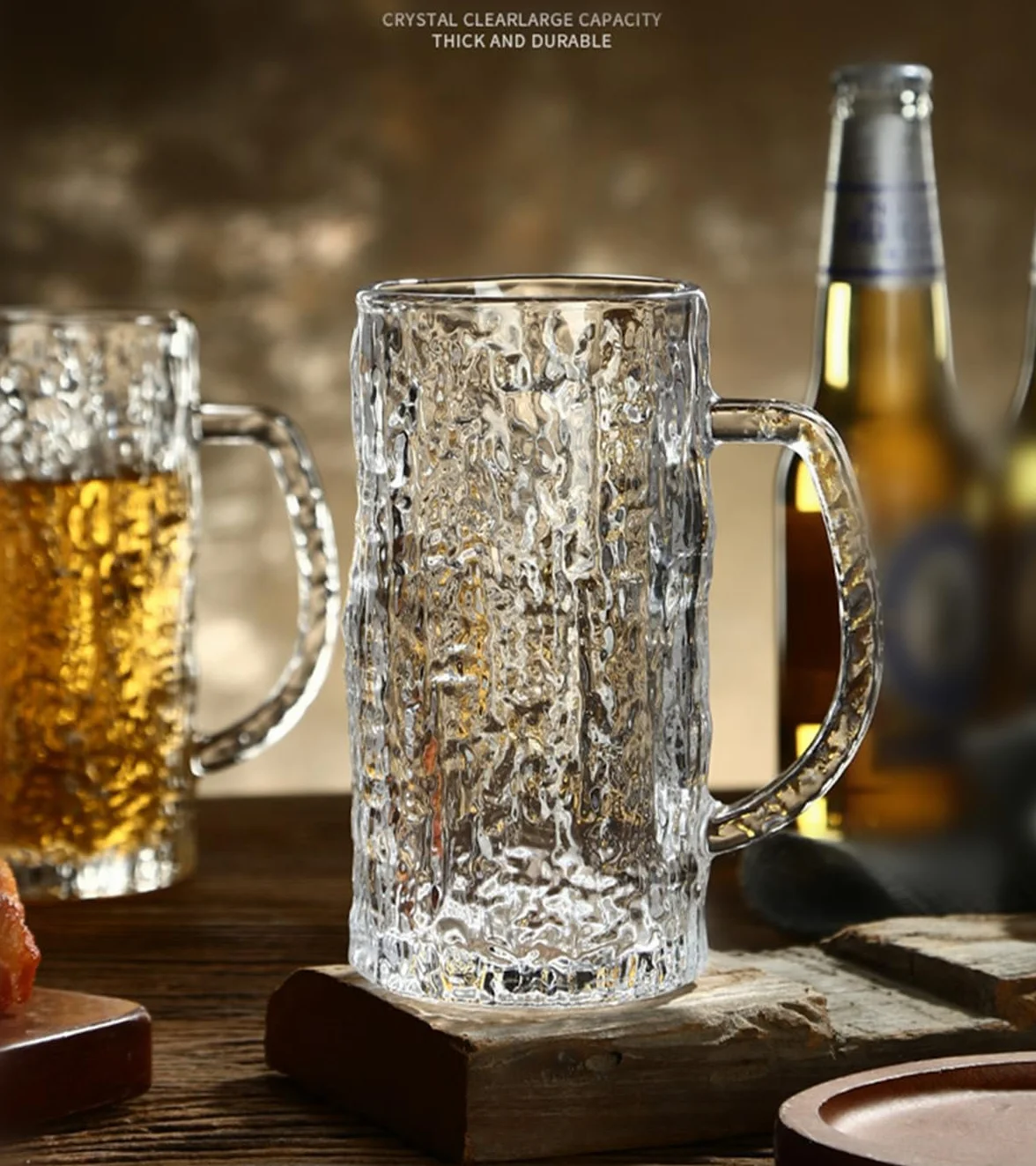 Szklanka do piwa w pubie - 485 ml, zestaw 2 sztuk, zestaw upominkowy do piwa, duże kubki do piwa, wysokiej jakości szkło, kubki ze wzorem lodowca
