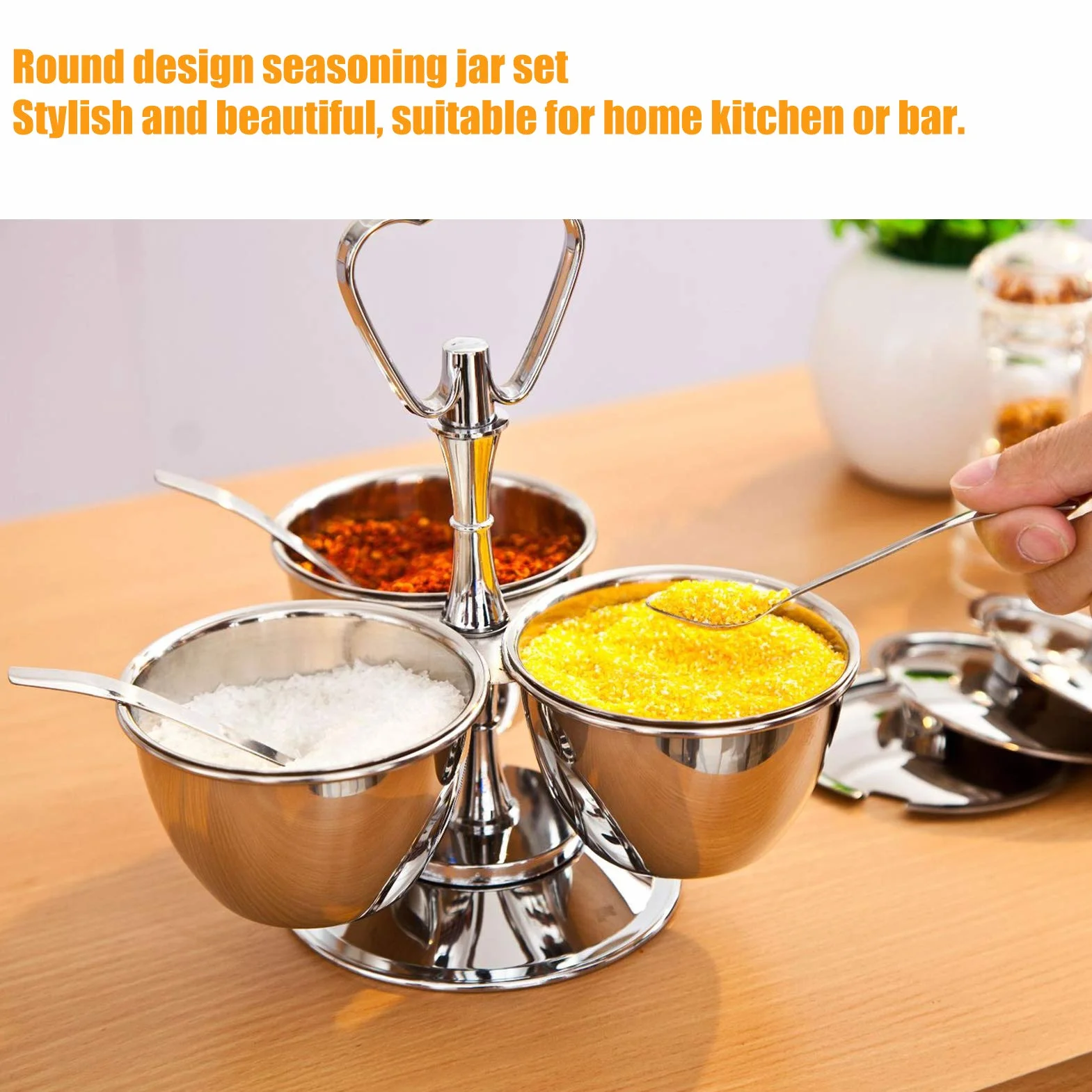 Obrotowy stojak na przyprawy, wykwintne rzemiosło stabilna podstawa mocny zestaw garnków do przypraw organizer na przyprawy dla kucharza na bar(J13390(3) Rotating seasoning pot three-piece set)