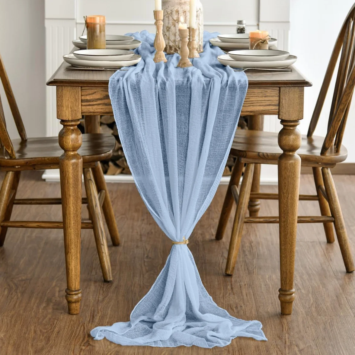 Artoid Mode Boho jasnoniebieski szyfonowy obrus na stół weselny 80 x 300 cm, zmywalny wystrój stołu na przyjęcie urodzinowe walentynki baby shower dekoracja