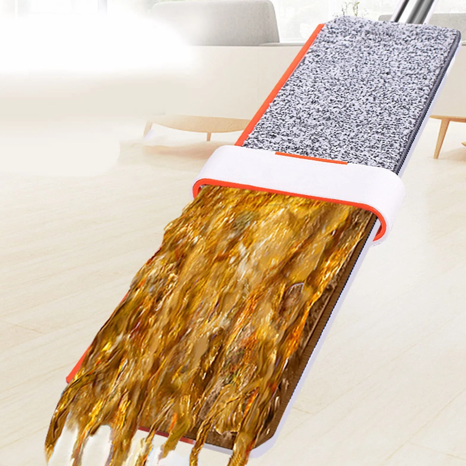 Mop podłogowy DriKou, duży, obrotowy, płaski mop do wyciskania na sucho Profesjonalny mop wielokrotnego użytku z mikrofibry, nadający się do prania, z pogrubionym prętem, do okien