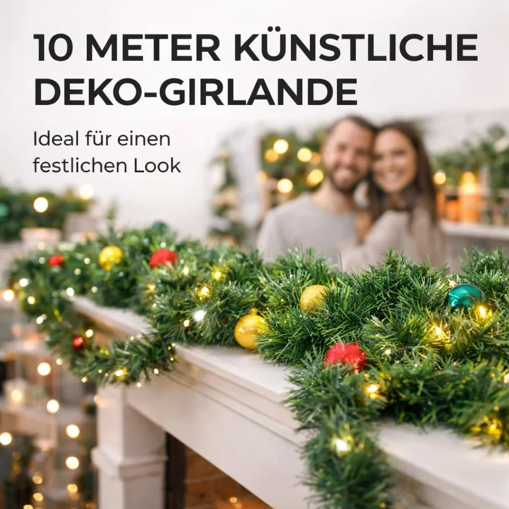 Girlanda bożonarodzeniowa zielona 10 metrów - sztuczna girlanda dekoracyjna Ø 10 cm - girlanda jodłowa Boże Narodzenie