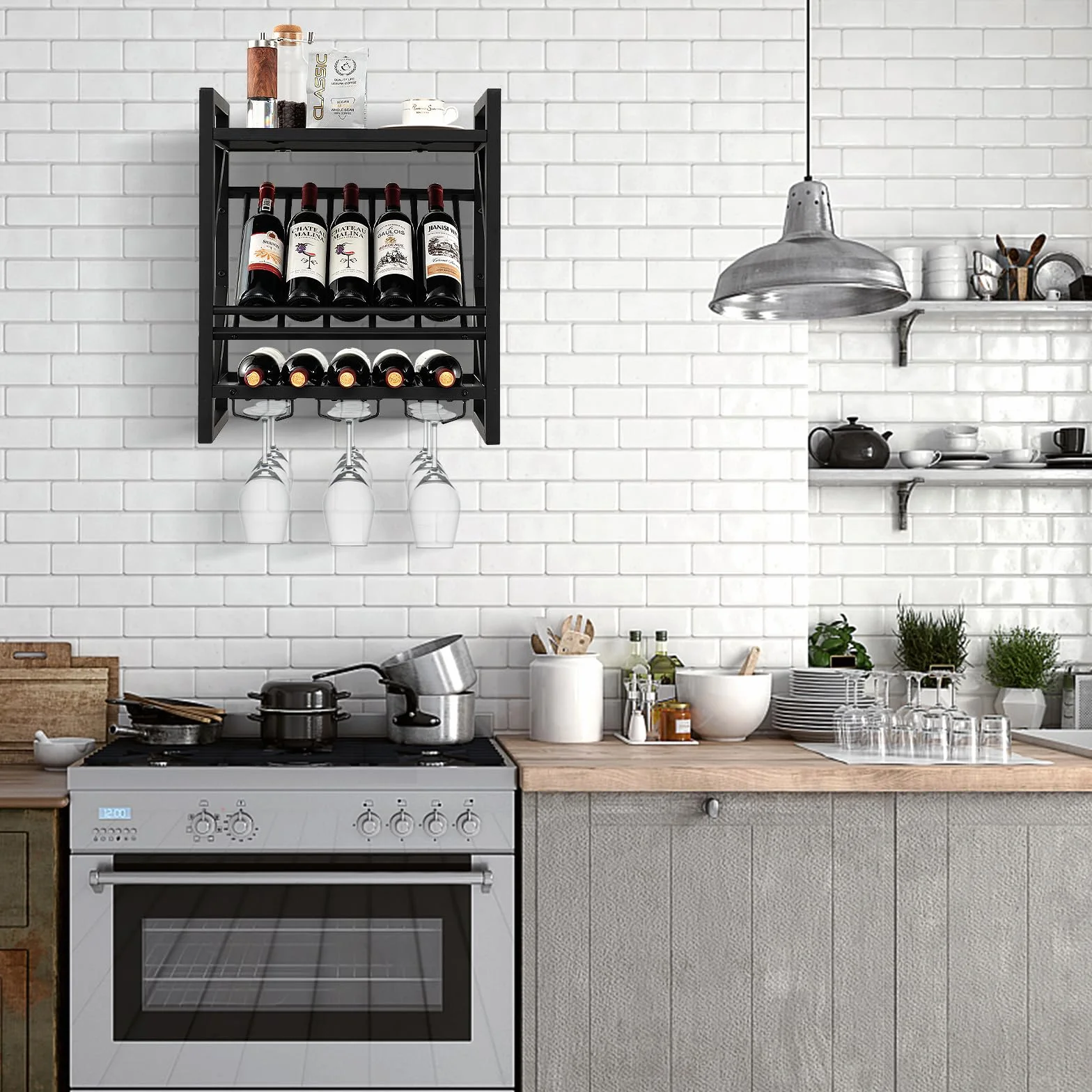 COSTWAYregał nawino, 10 butelek, 3 rzędy uchwytów, industrialny design, idealny do domu, baru, kuchni, restauracji
