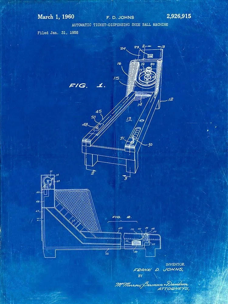 PP1036-Faded Blueprint Skee Ball Patent Plakat Plakat Nadruk - Cole Borders (18 x 24)