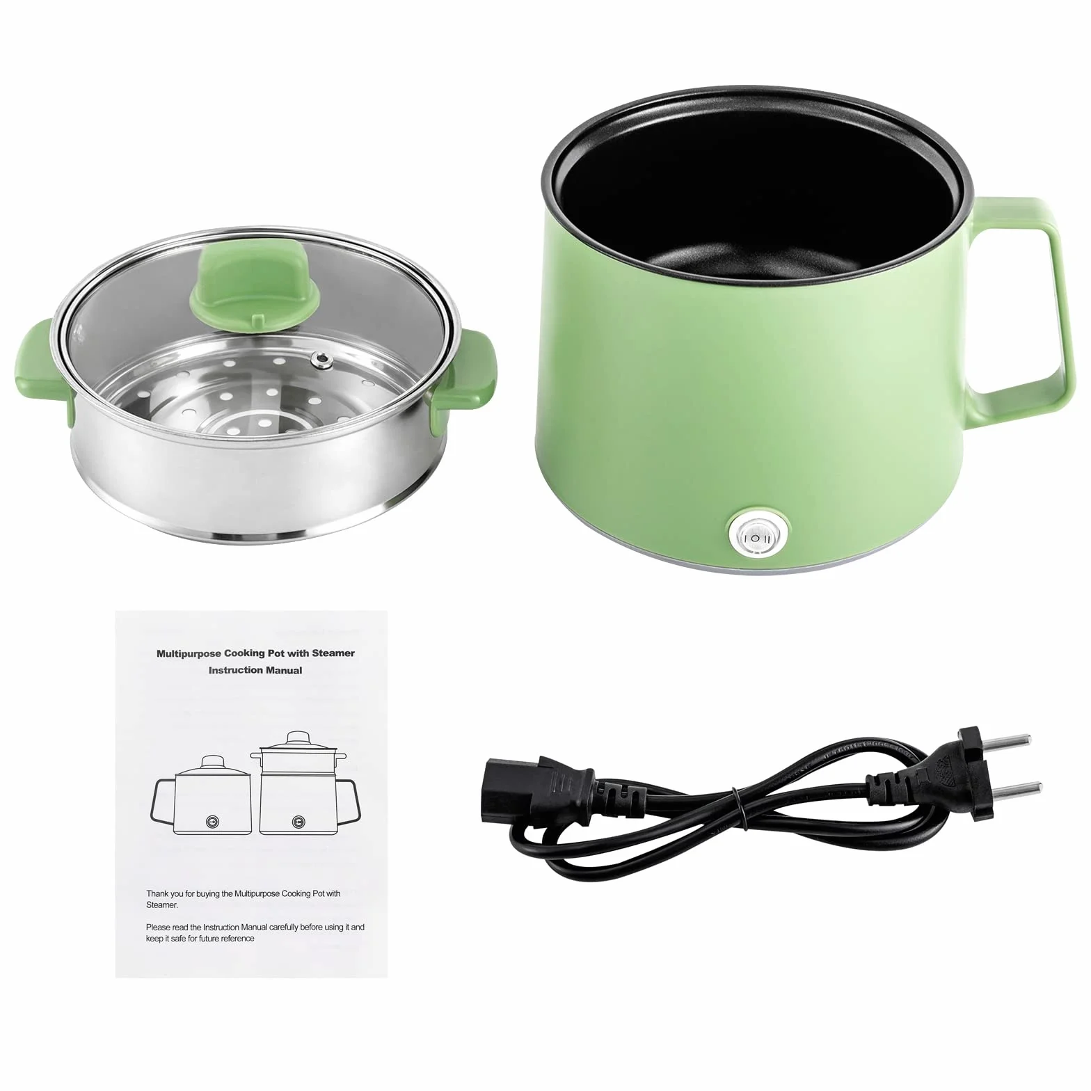 Elektryczny garnek Hot Pot 1,7 l, wielofunkcyjny, elektryczny garnek do gotowania z funkcją utrzymania ciepła, przenośny, szybki garnek do zupy, nieprzywierający, do domu, biura, zielony