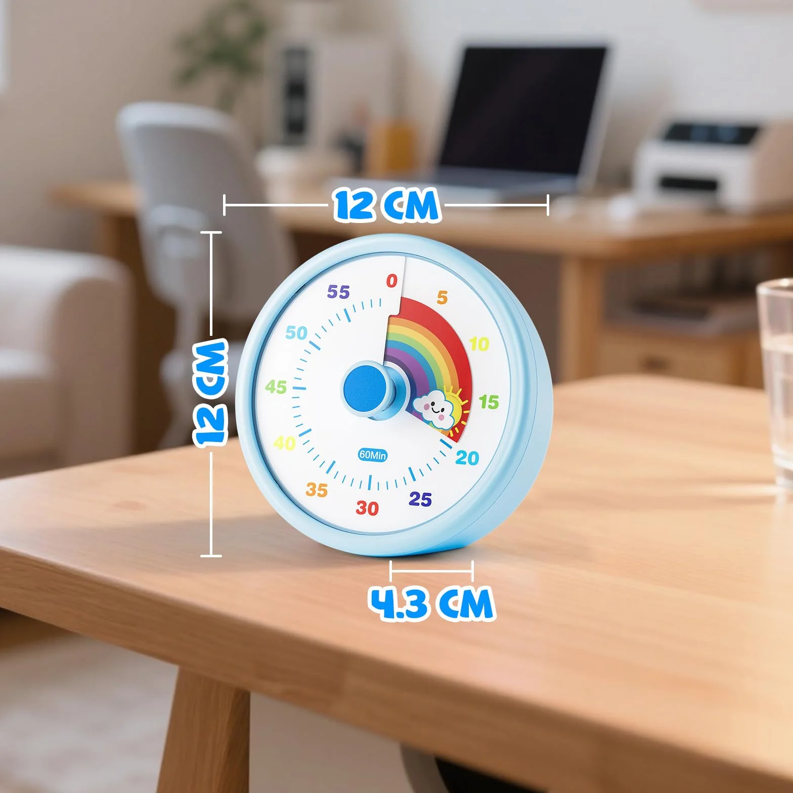 Wizualny timer dla dzieci i dorosłych, Rainbow Disk 60 Minute Countdown z trybami cichym i głośnym, narzędzie do zarządzania czasem (niebieski)