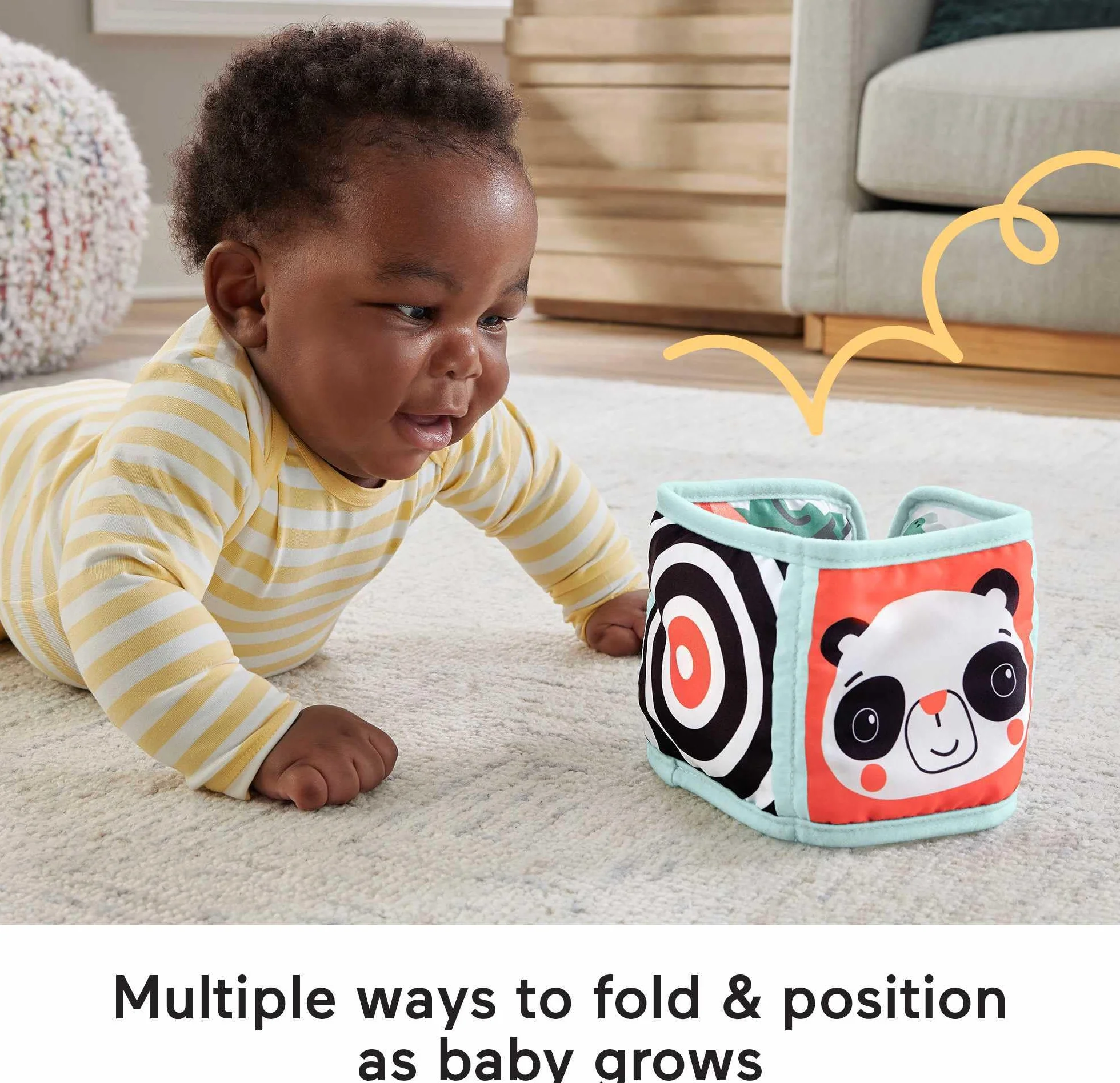Fisher-Price Aktywizujący Panel sensoryczny Książeczka do zabawy na brzuszku i przenoszenia, dla dzieci od narodzin, HML63