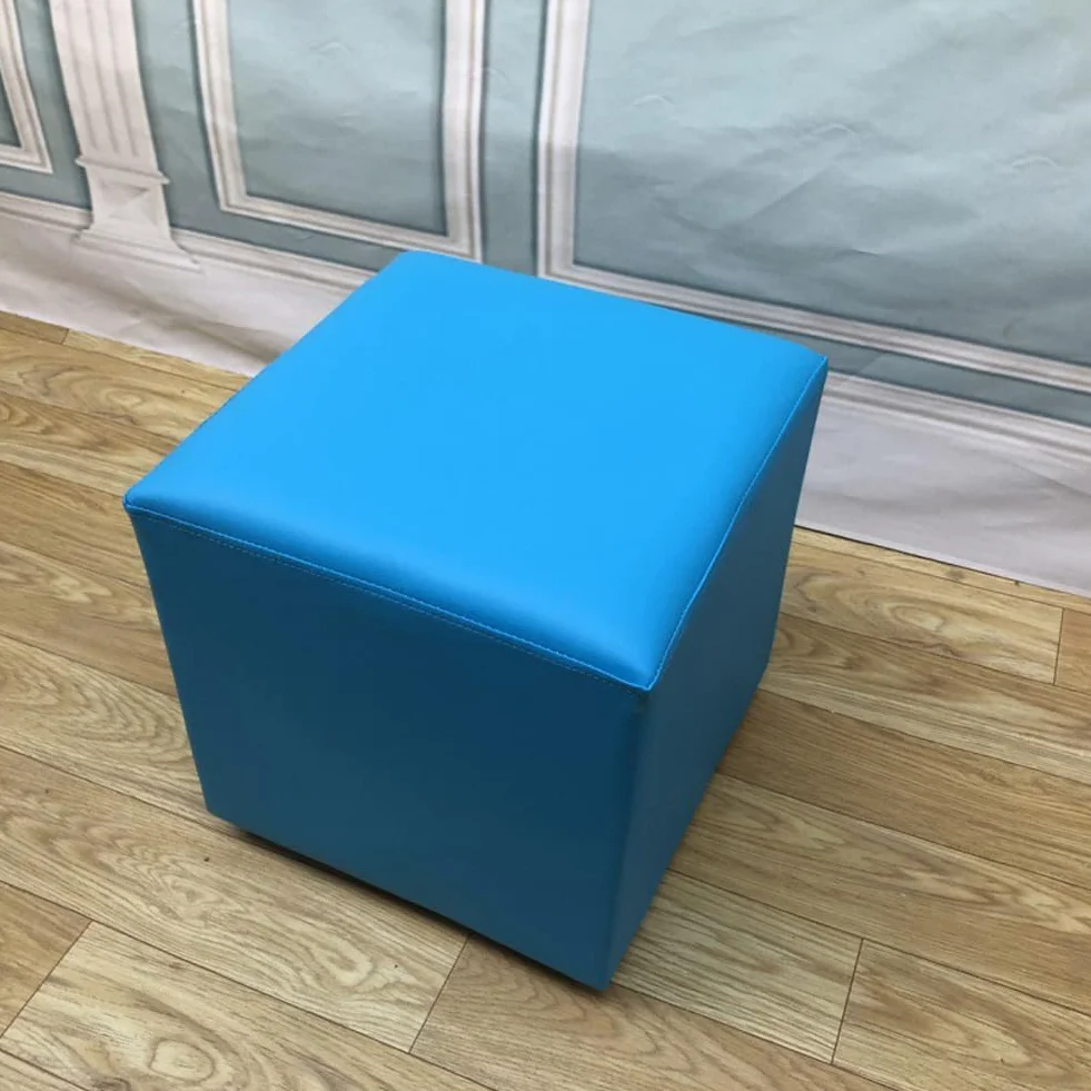 Luksusowy, błękitny kwadratowy stołek otomany ze skóry PU - stylowy podnóżek do przymierzalni, biur, sypialni, centrów handlowych i sal wystawowych (30 x 30 x 30 cm/12 x 12 x 12)