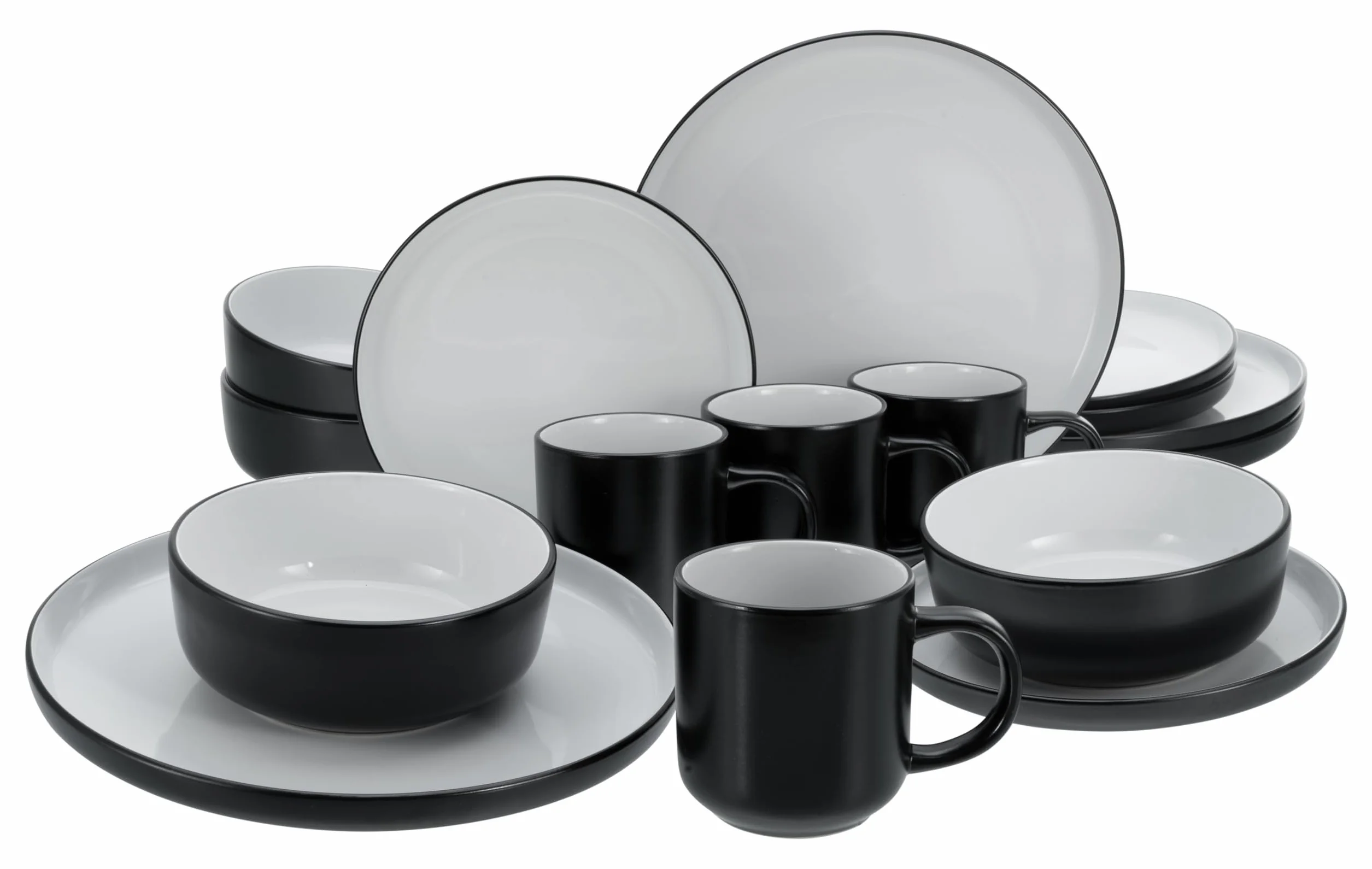 CreaTable, 21598, seria nordycka fajna czerń, 16-częściowy zestaw dla 4 osób, zestaw do kombi ze stali nierdzewnej, do mycia naczyń i mikrowelleeignet, jakość