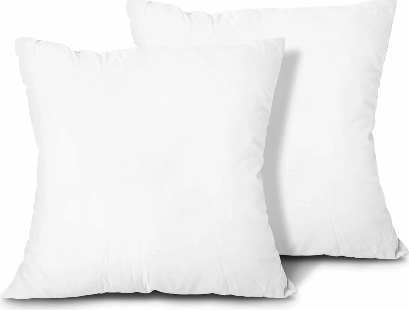 2 wkłady do poduszek 40 cm x 40 cm (16 x 16 cali). Tkanina z mieszanki bawełny i wypełnienie z włókna kanalikowego. 2 hipoalergiczne, białe poduszki, małe poduszki.