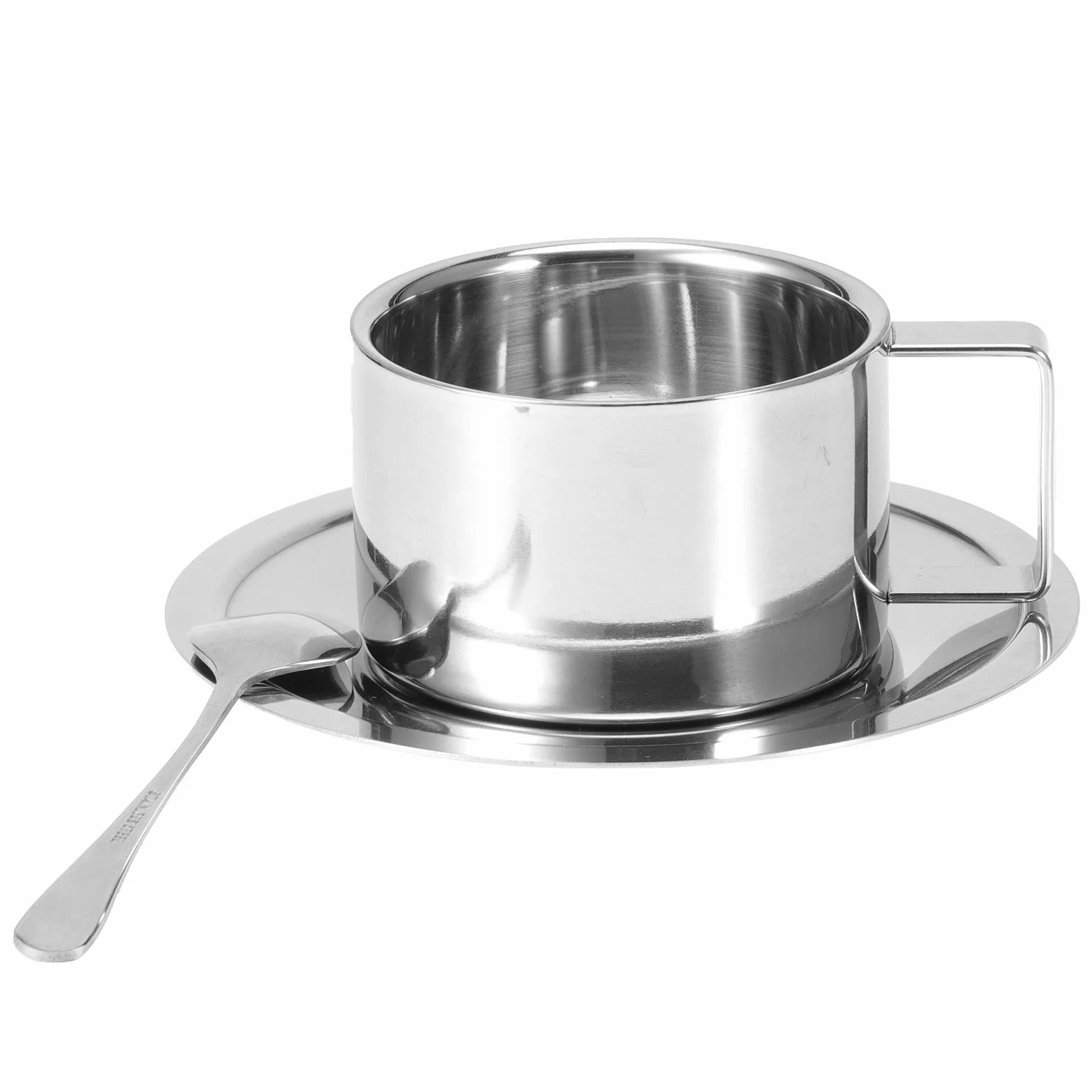 Filiżanki Kawy z Spodkami i łyżkami, Kubek ze Stali Nierdzewnej na Kubek Termiczny Podwójnie żalowy Zestaw Termotasowy na Latte Cappuccino Kawa