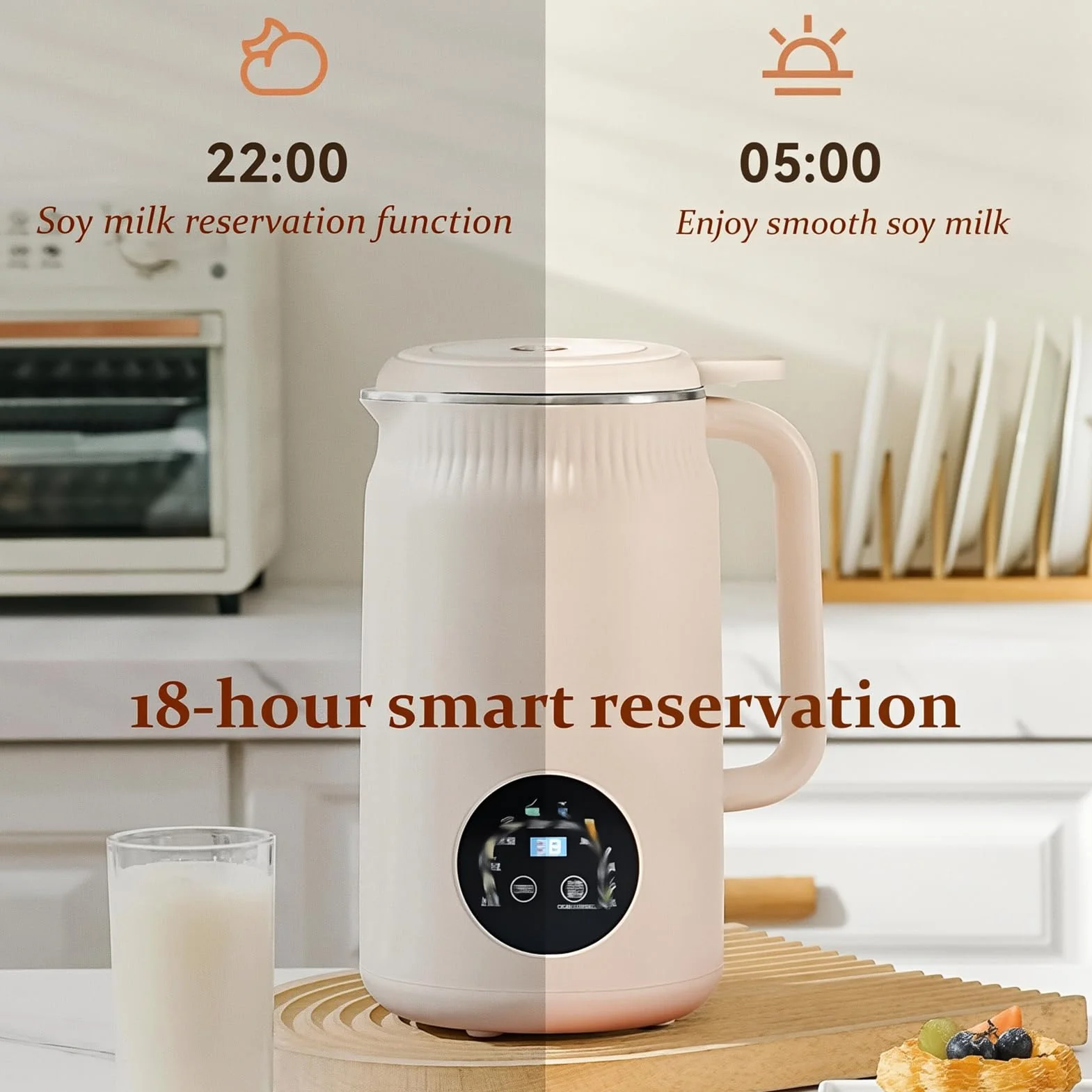 8-in-1 Maszyna do Mleka Sojowego i Orzechowego 1.2l Automatyczna Maszyna do Mleka Migdałowego z Opóźnionym Startem i Podtrzymywaniem Ciepła Samoczyszcząca Elektryczna Maszyna do Napojów Roślinnych do