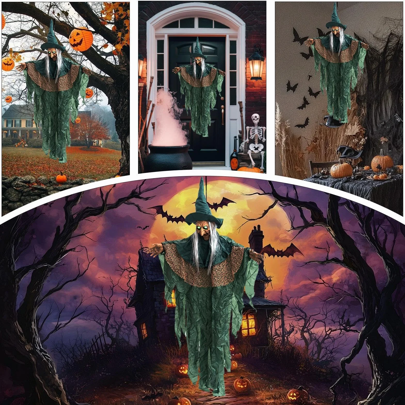 Outdoor Halloween Witches Akcesoria do domu Nawiedzony Latający Animowany | Dekoracje na Halloween na werandę taras podwórko ogród trawnik karnawał świąteczne spotkanie