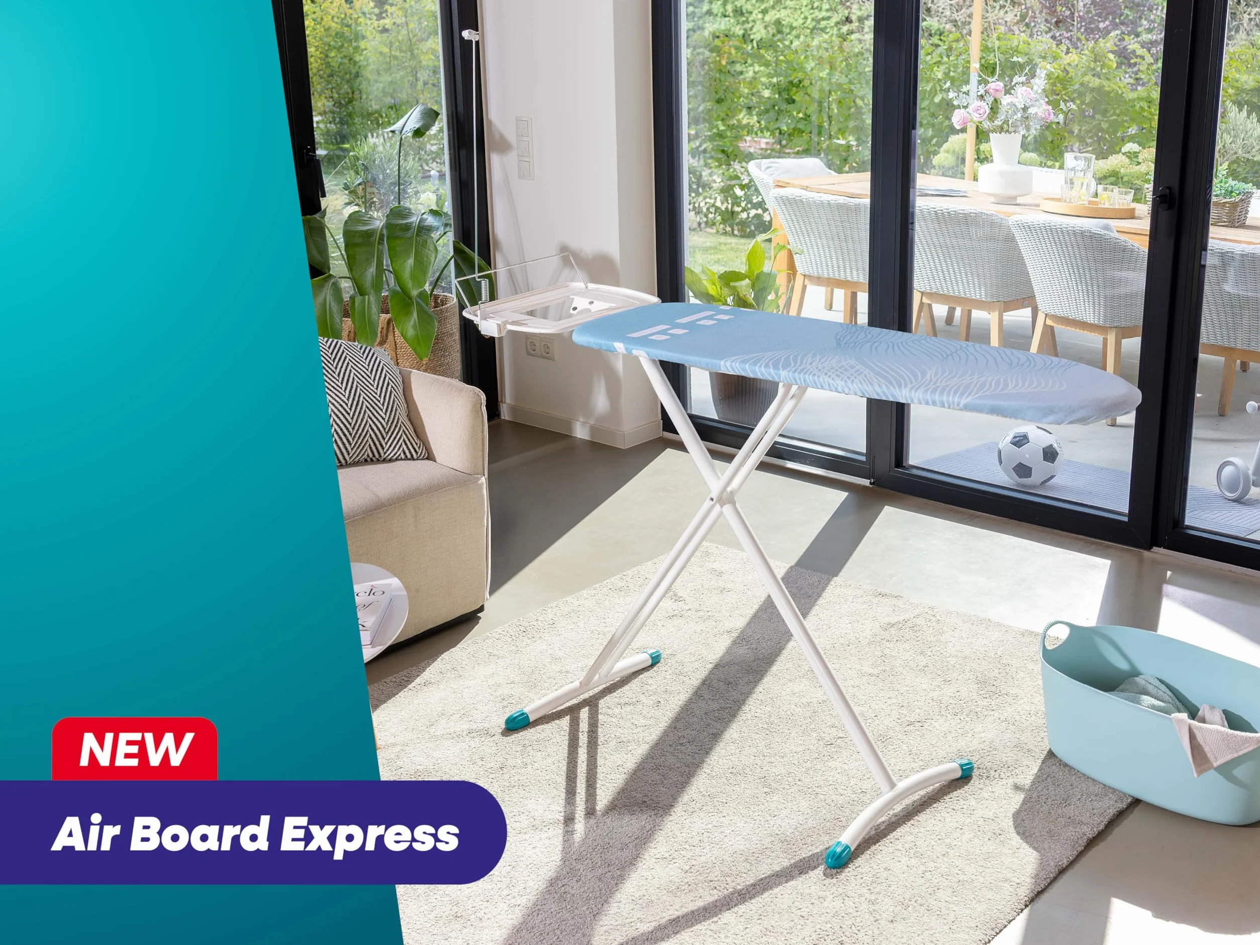 Leifheit Deska do Prasowania Air Board Express M Solid, 120 x 38 cm | Ultralekka konstrukcja, półka na stację parową, regulacja wysokości do 100 cm, uchwyt na kabel i wieszaki