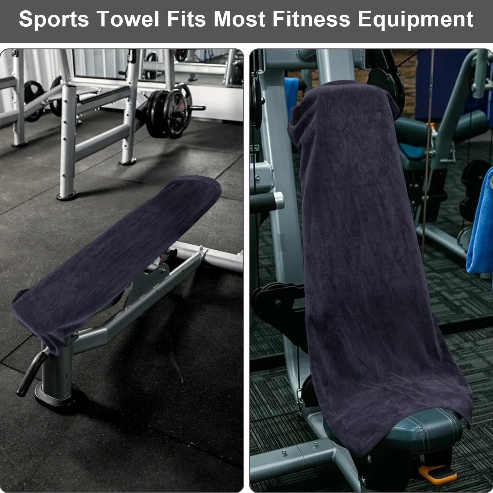 Ręcznik do fitnessu, 120 x 50 cm, z kieszenią na zamek błyskawiczny, ręcznik sportowy, do studia fitness, chłonny ręcznik sportowy, z mikrofibry, do uprawiania sportu, na siłownię, trening na