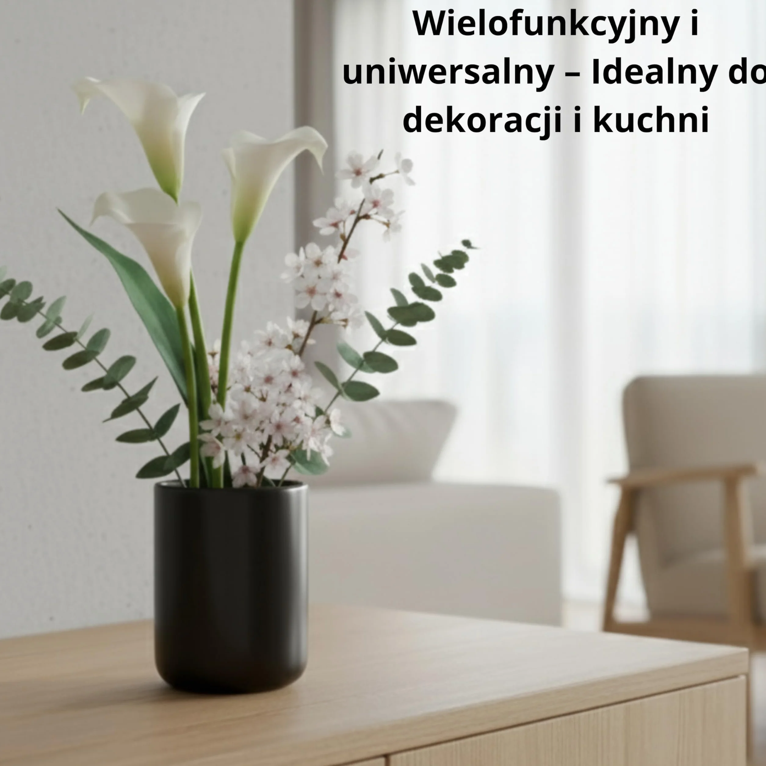 Uchwyt na przybory ceramiczne Curve - duży i stabilny pojemnik na przybory kuchenne. Przechowywanie łyżek kuchennych, łopatek do patelni i akcesoriów. 11 x 15 cm - czarny matowy