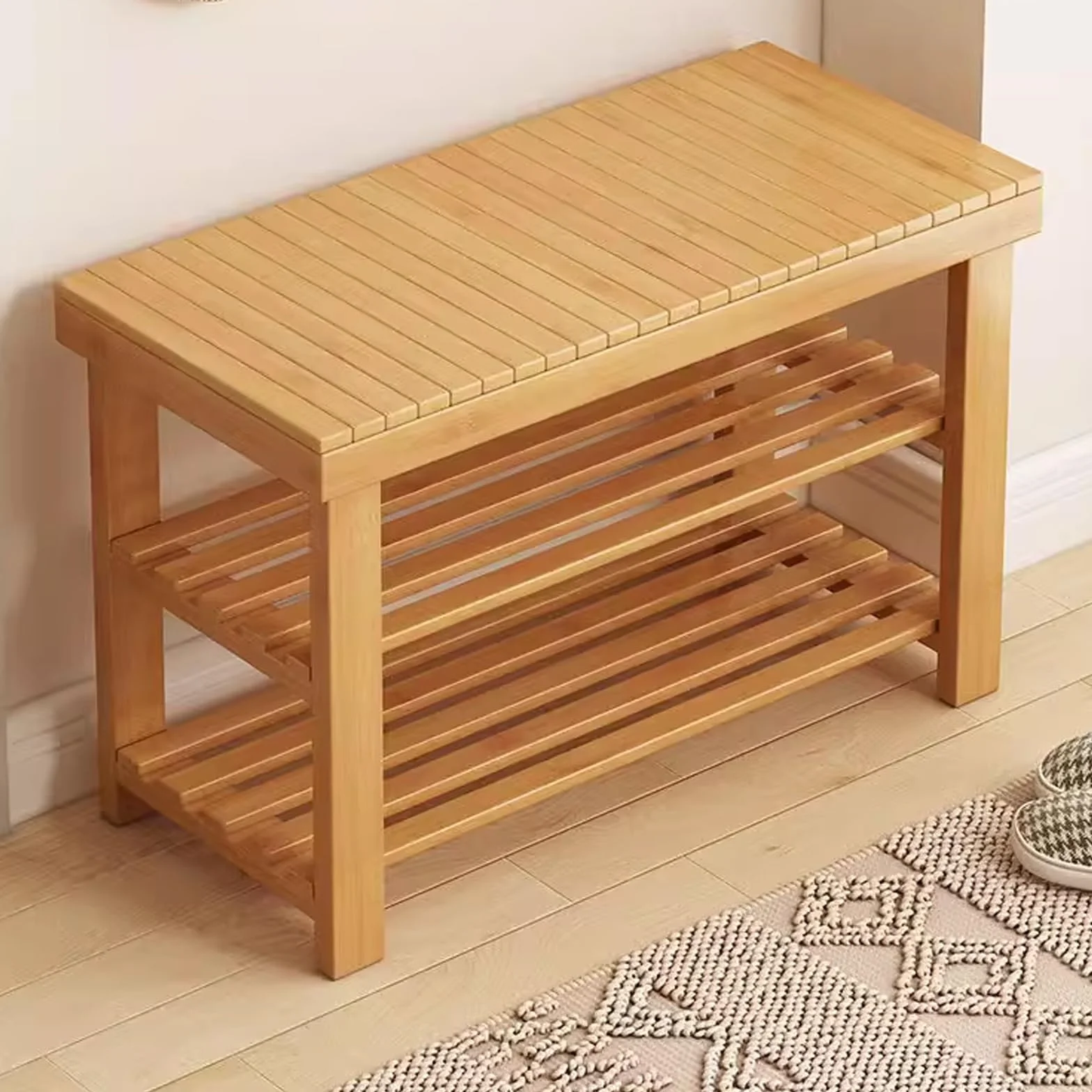 Bambusowy stojak na buty, 3-poziomowy, do przechowywania, mieści 200 kg, naturalne drewno, do salonu, wejścia, sypialni i łazienki, 60 cm