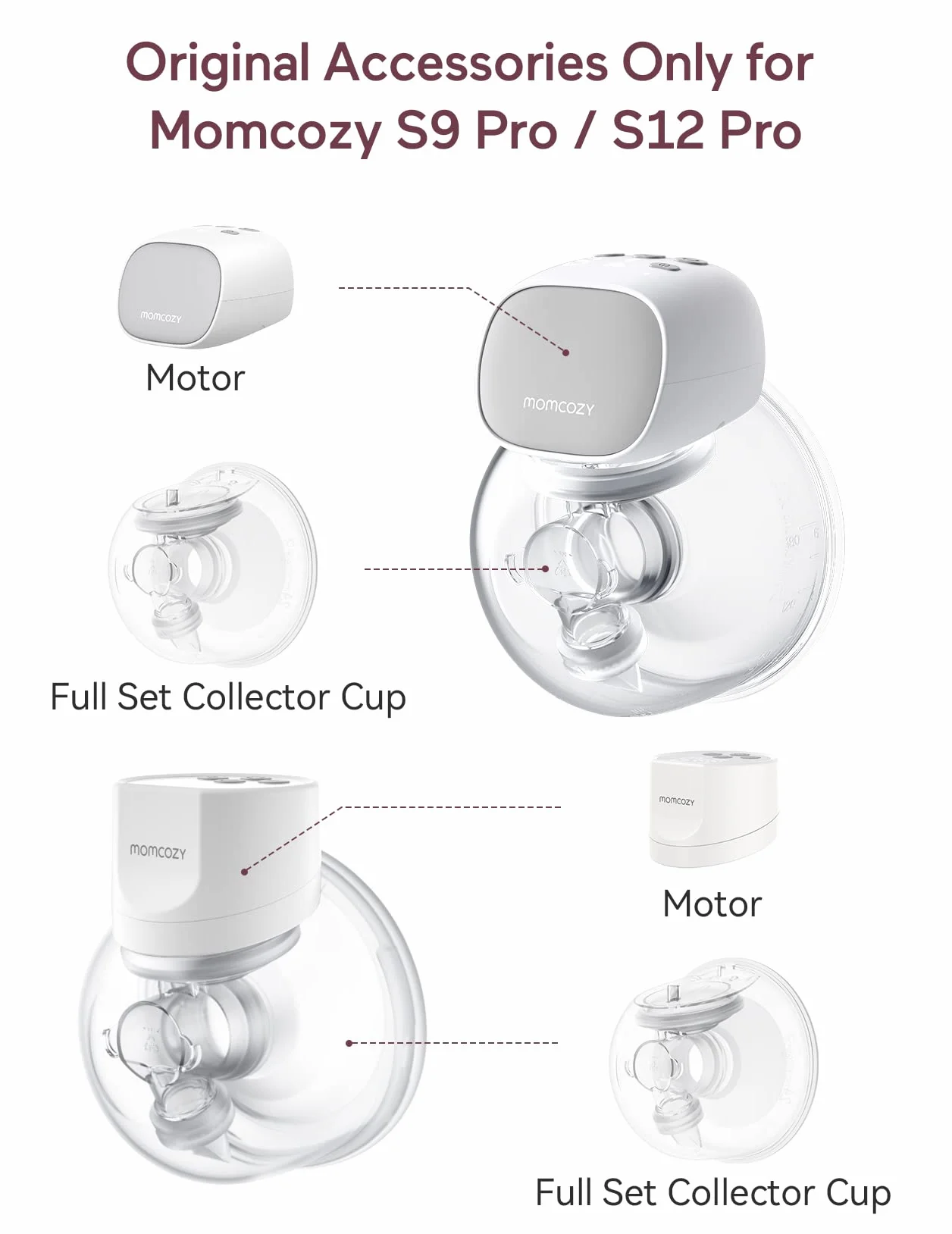 Momcozy Kompletny zestaw kolektorów do odciągania mleka do Momcozy S9 Pro/S12 Pro, NIE do S9/S12 Oryginalne akcesoria zamienne do laktatora S9 Pro/S12 Pro (180 ml, z kołnierzem z pojedynczą uszczelką