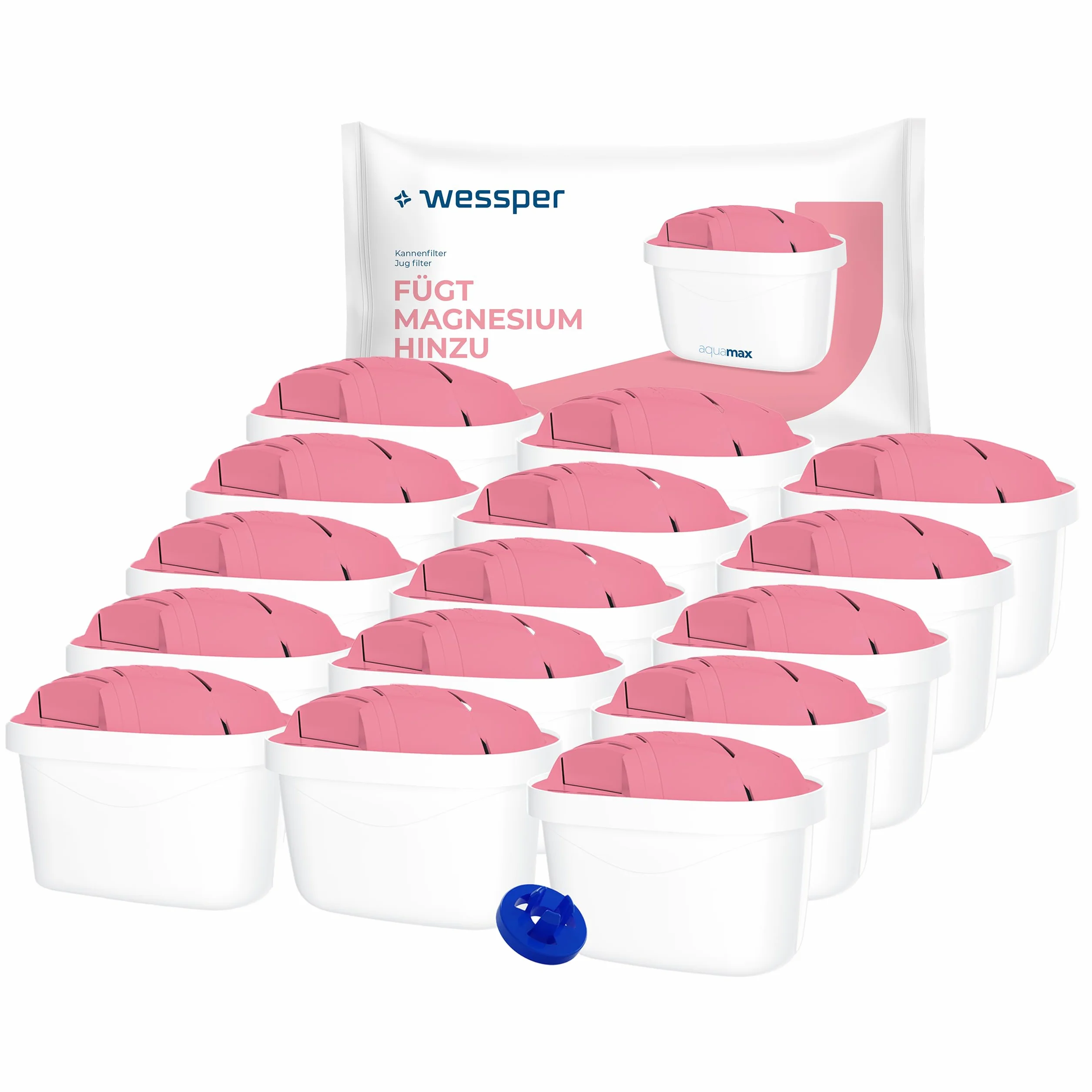 Wessper Magnezowy filtr do dzbanka filtrującego wodę | Zamiennik dla filtra Dafi Unimax Aquaphor A5 BRITA Maxtra+ PHILIPS AWP212/10 | 15 sztuk