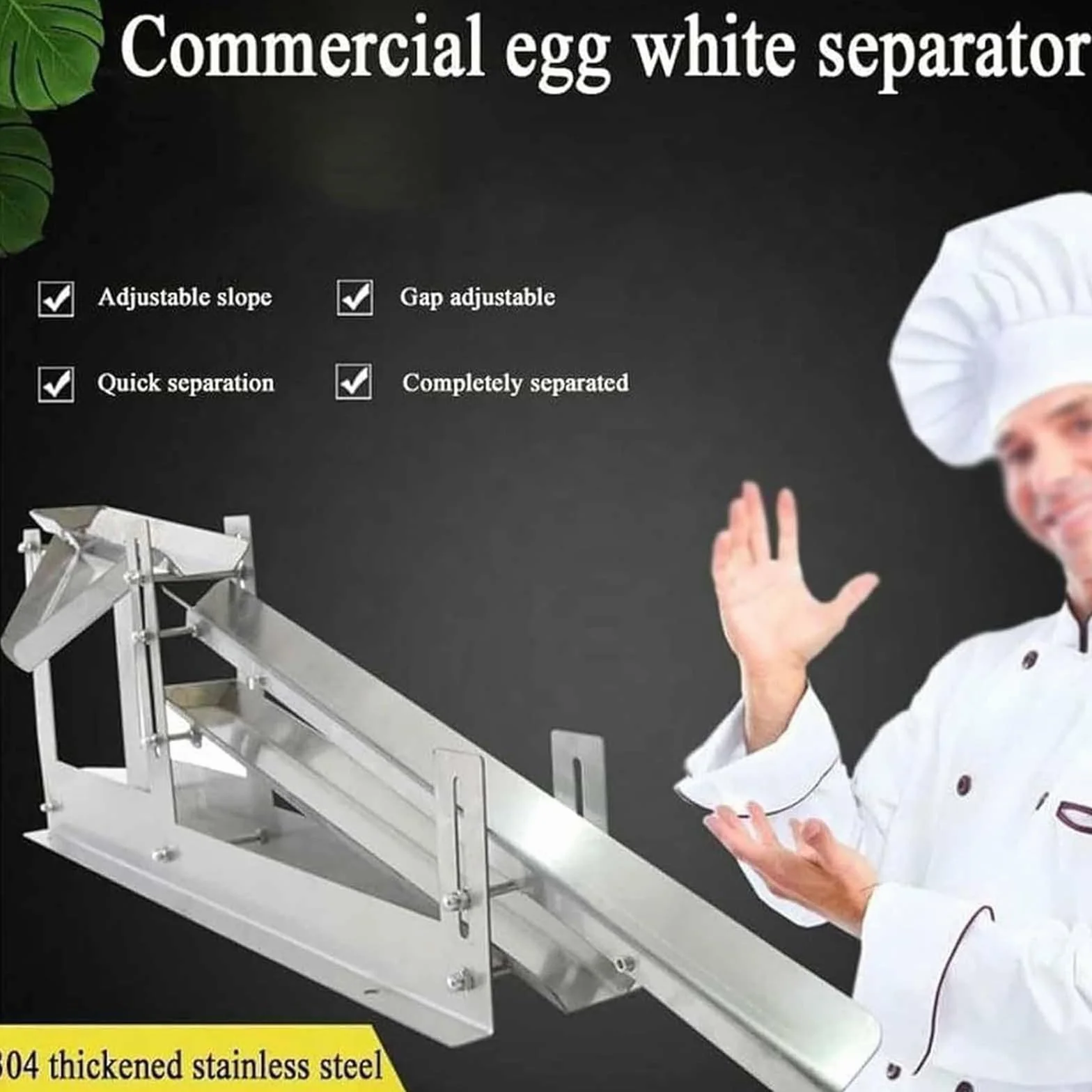 Separator żółtka jajka, maszyna do oddzielania płynów z regulowaną wysokością i szczeliną, stal nierdzewna 304, w zestawie taca eksportowa i płyta prowadząca płyny